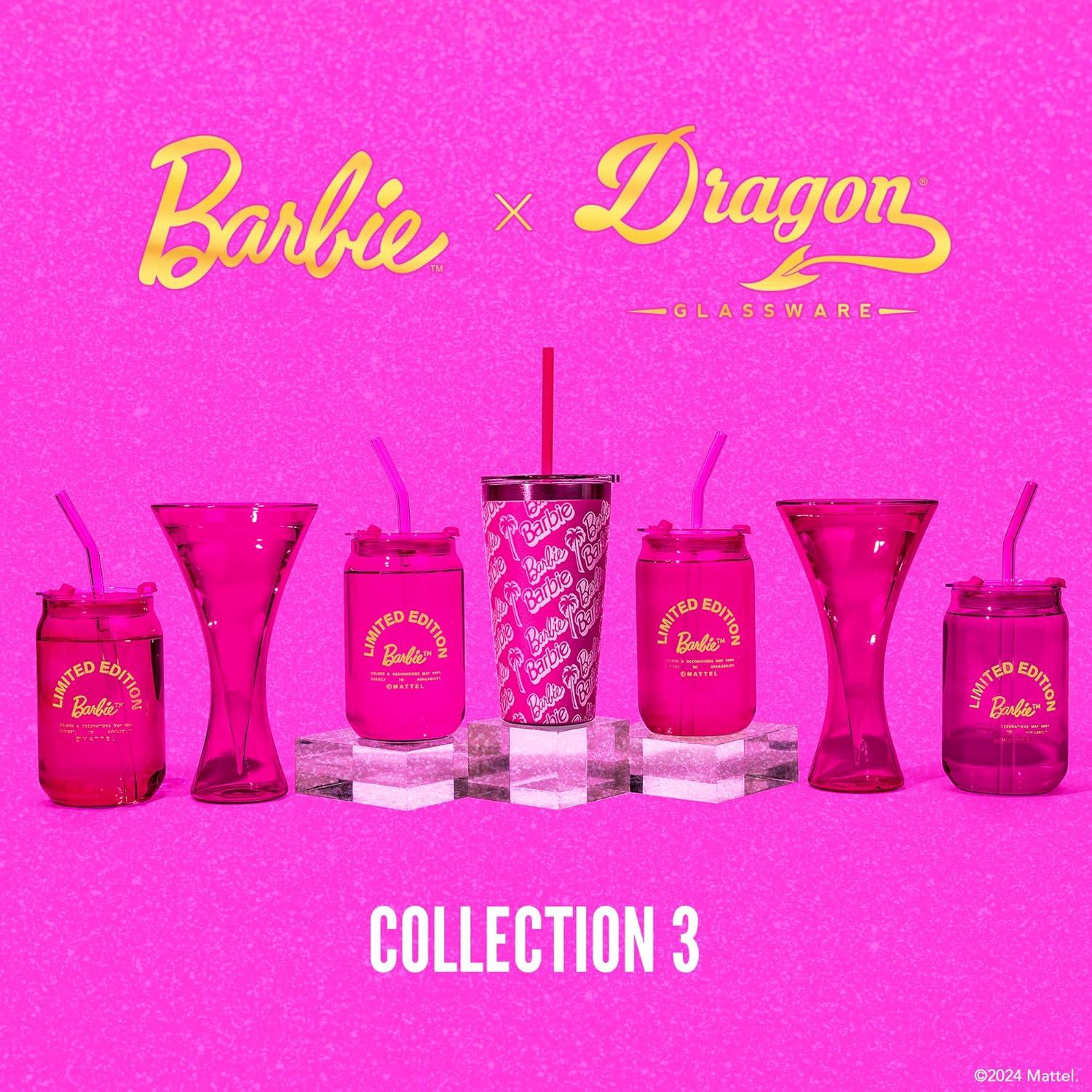 Barbie x Dragon Glassware 16 oz Limited Edition Drinking Glasses Pink & Magenta