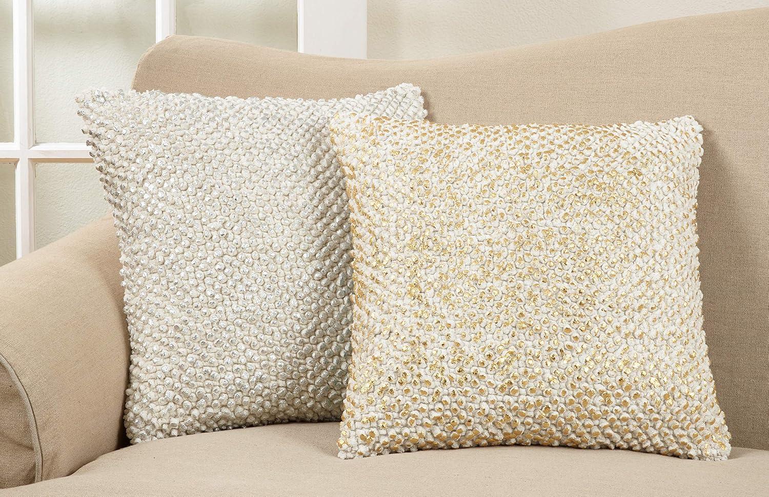 18"x18" Foil Printed Pom-Pom Square Throw Pillow - Saro Lifestyle