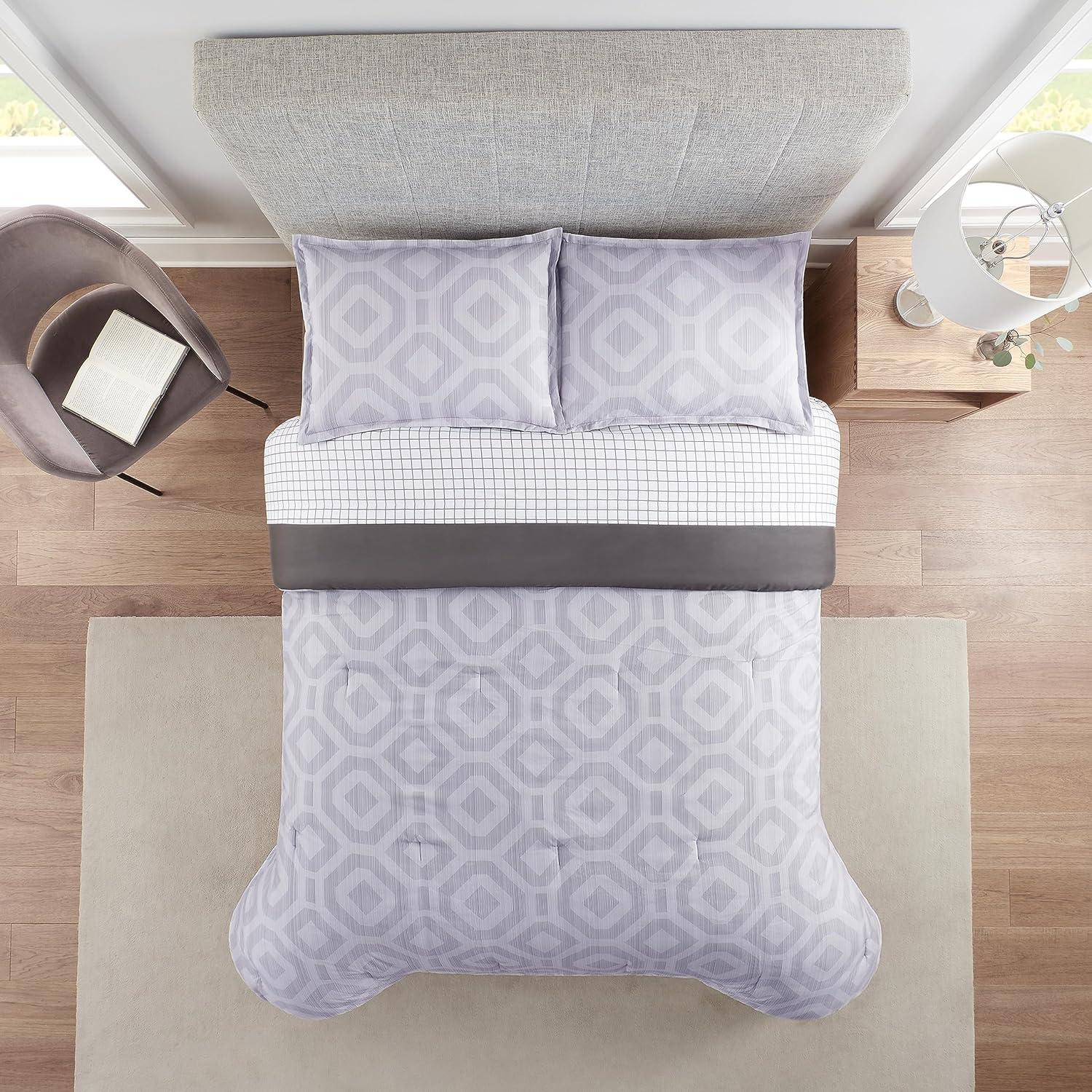 Serta Simply Clean Skyler Grey Textured Geometric 5-Piece Bedding Set, Queen