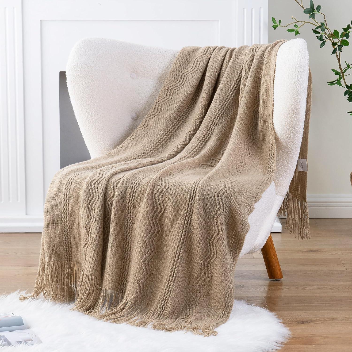 Battilo Home Throw Blanket For Couch, Solid Throw Blanket For Home Decor, Knit Throw Blankets For Bed, 50"X60"