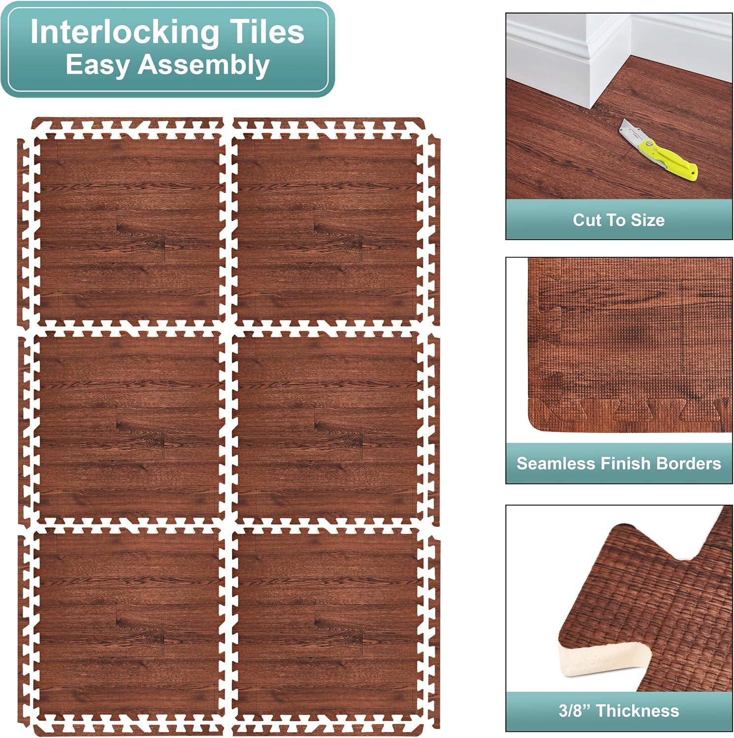 Sorbus 24" 24-Piece Interlocking Floor Foam Mat in Wood Print