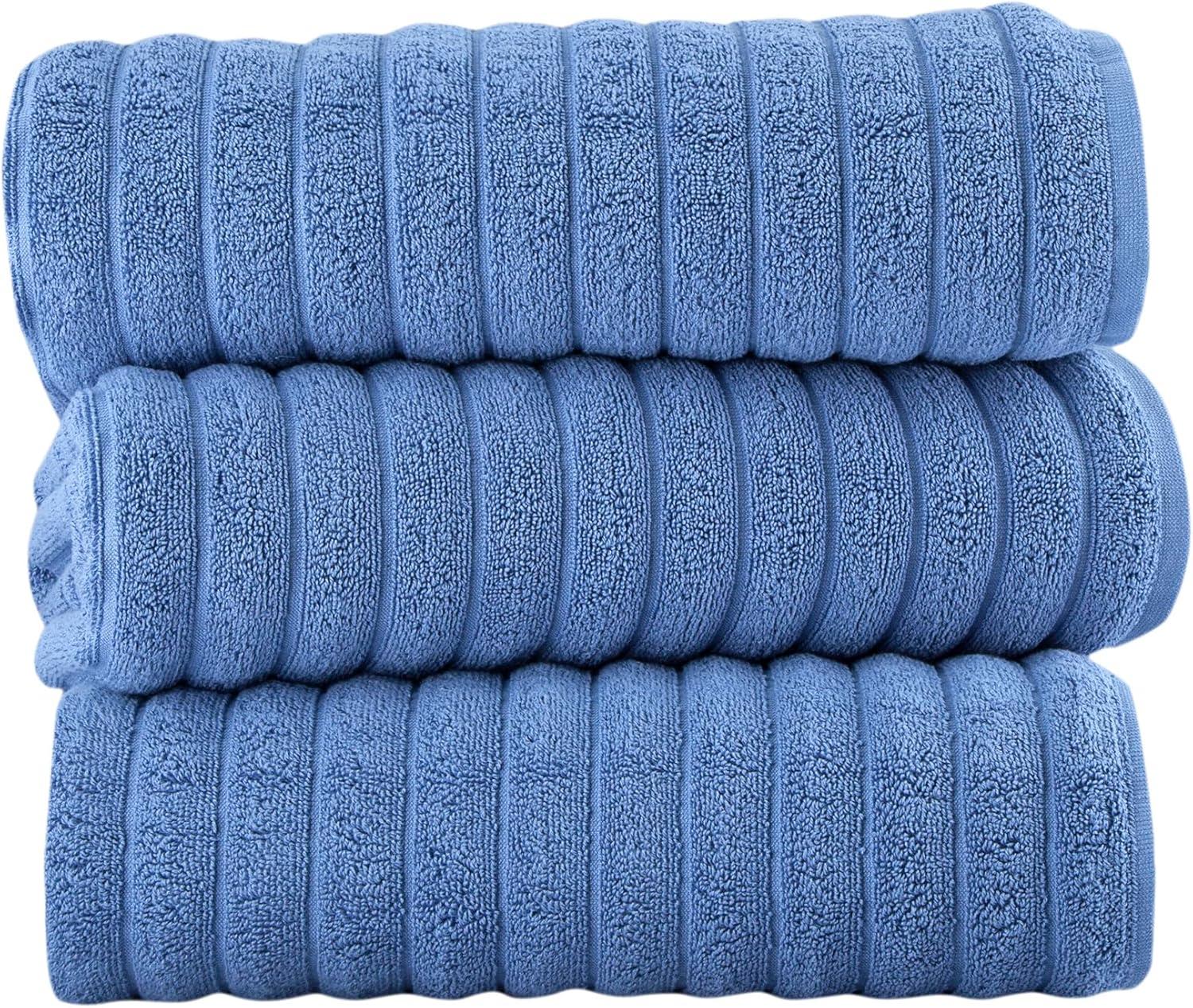 Classic Turkish Towel s Cotton Bath Sheets Set & Oversized Ribbed Towels, Ultra-Soft & Absorbent & Set of 3 - 40x65 Royal Blue