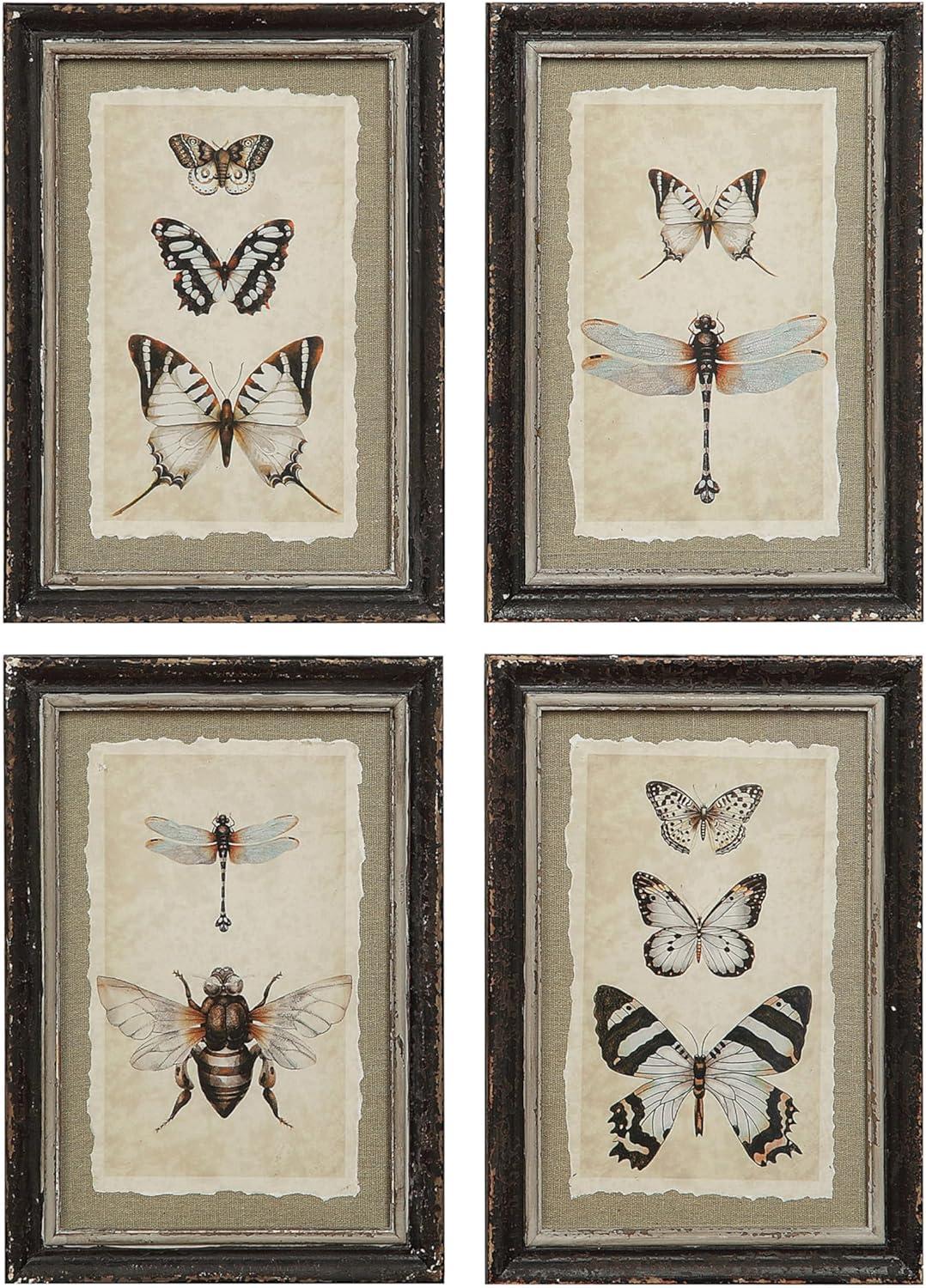 Framed Insect Wall Art Black/Cream 4pk - Storied Home: Hardwood Frame, Mixed Media, D Ring Mount