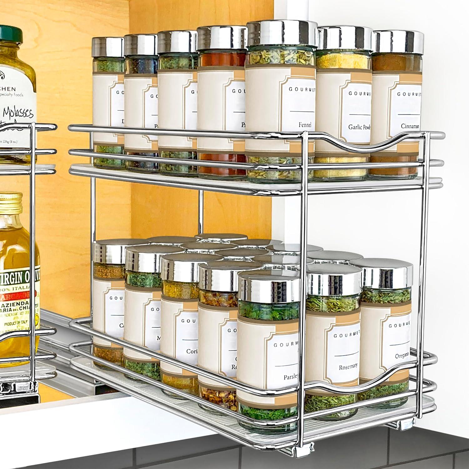 LYNK PROFESSIONAL® Pull Out Spice Rack Organizer for Cabinet - 2 Tier, Chrome