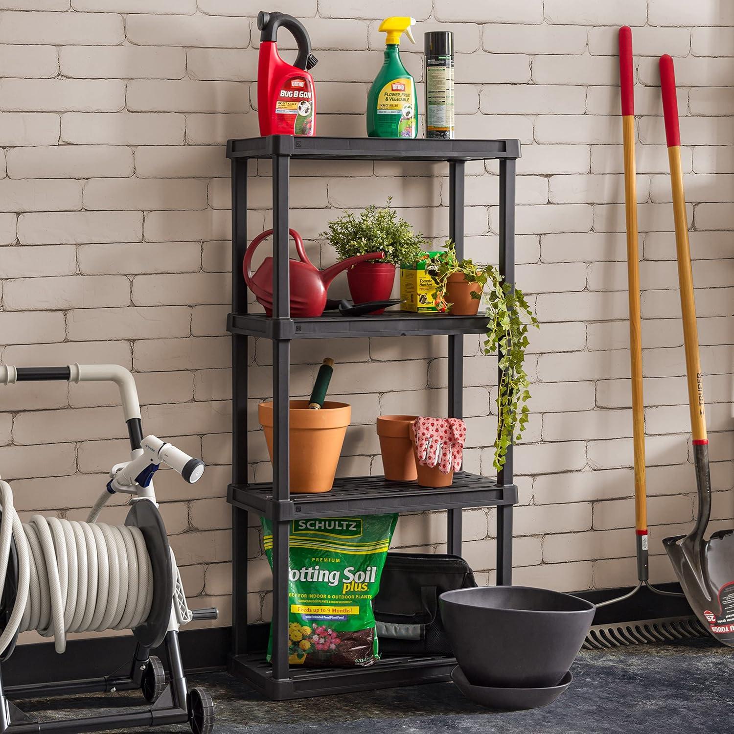 IRIS USA 4-Tier Shelving Unit, 48" Fixed Height, Medium Storage Organizer 24"W x 12"D x 48"H, Made with Recycled Materials, Black