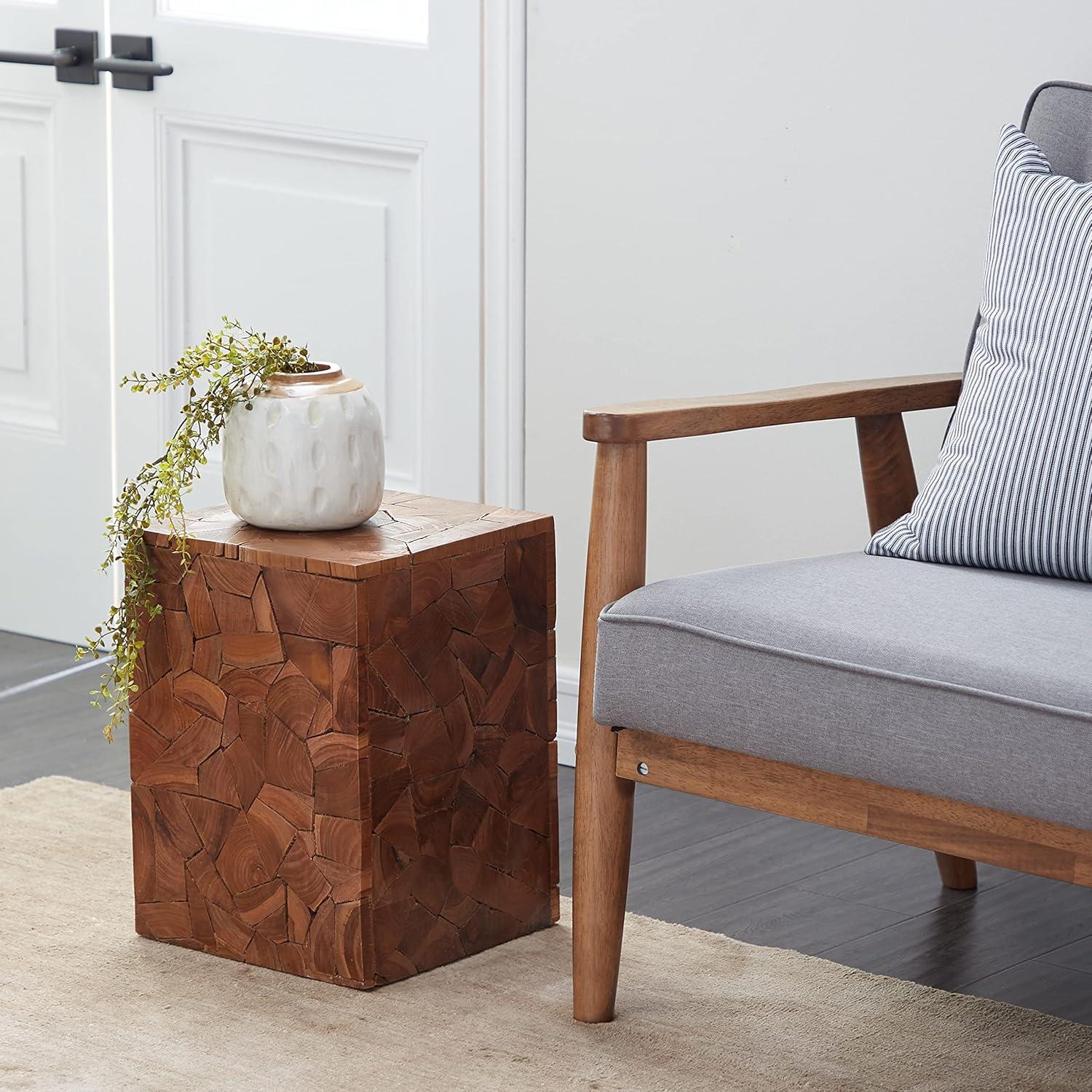 Handmade Teak Wood Mosaic Accent Table 12" Square in Brown