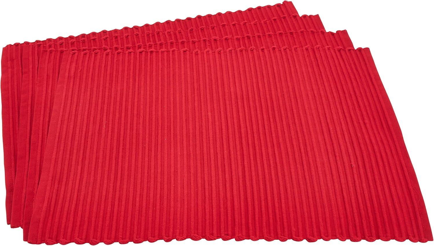 Red Ribbed Cotton Placemats Set of 4