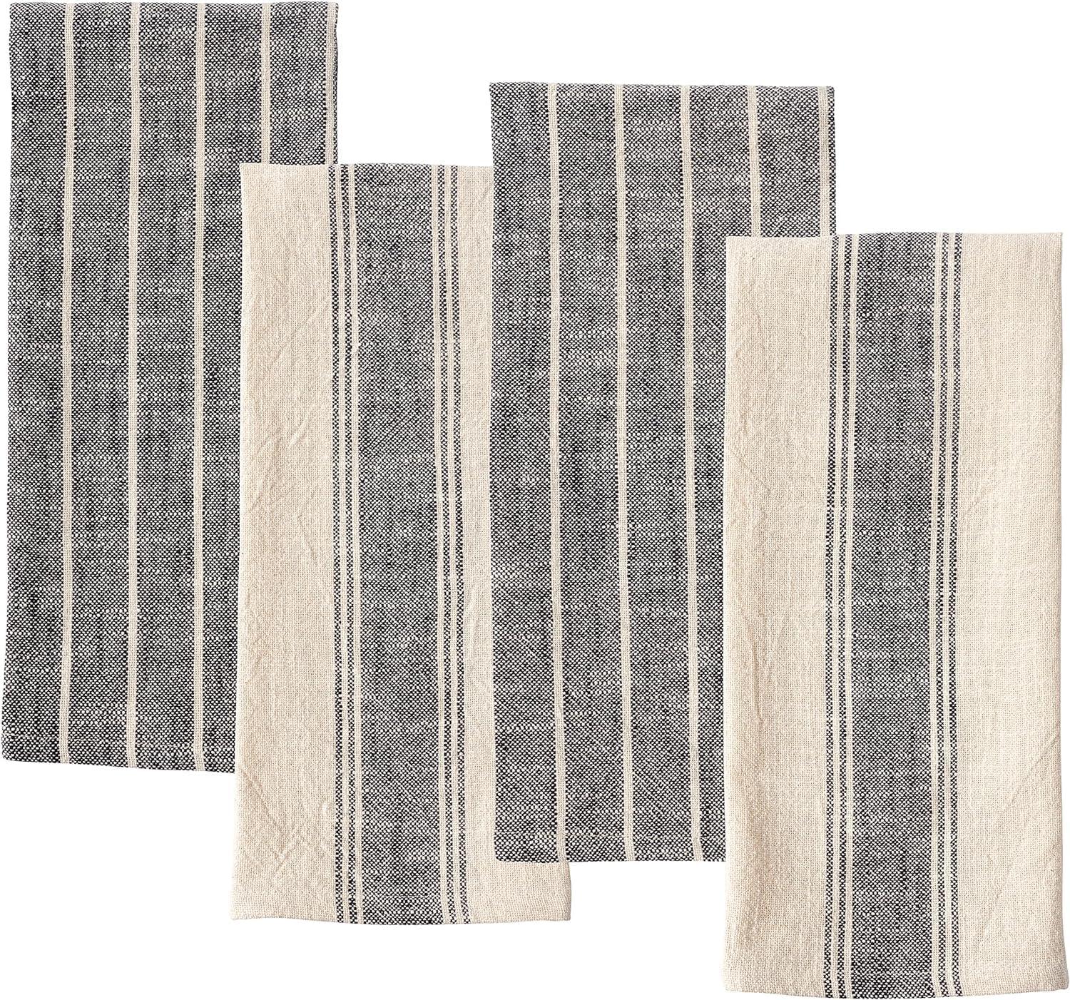 KAF Home Firenze Set of 4 Natural Rustic Slubbed Kitchen Towels, 18" x 28"