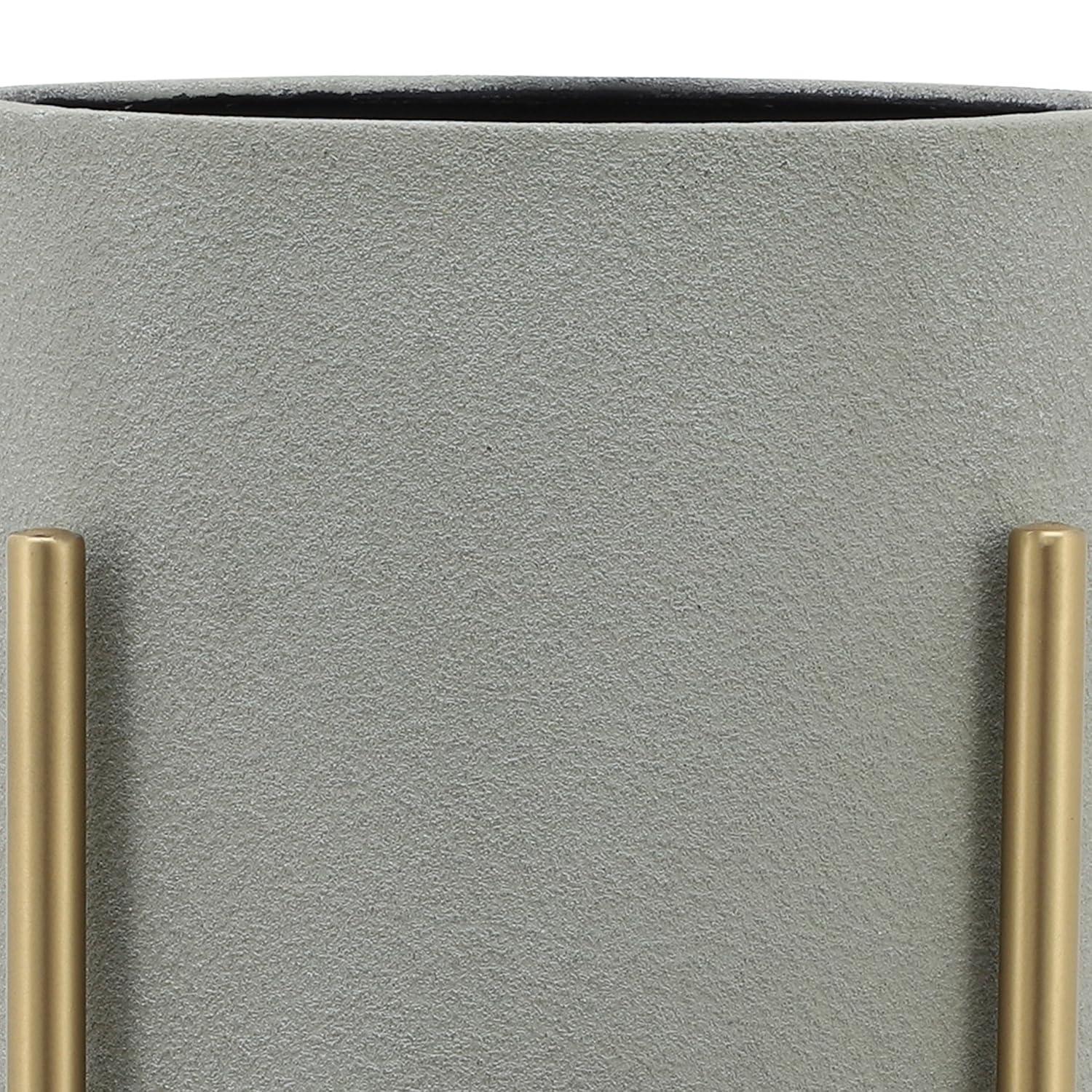 Sagebrook Home Set Of 2 Planter On Metal Stand, Putty/Gold, Round, Iron, Contemporary, 23"H, Solid Color