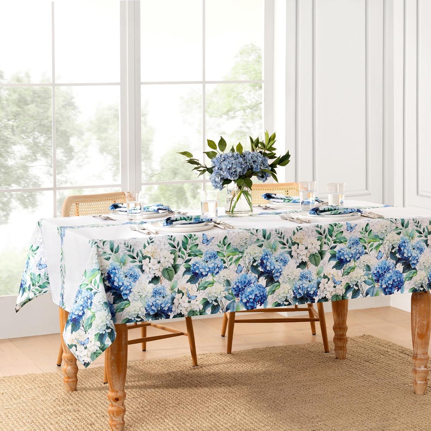 Hydrangea Bloom Floral Double Border Tablecloth - Multicolor - 60x144 - Elrene Home Fashions