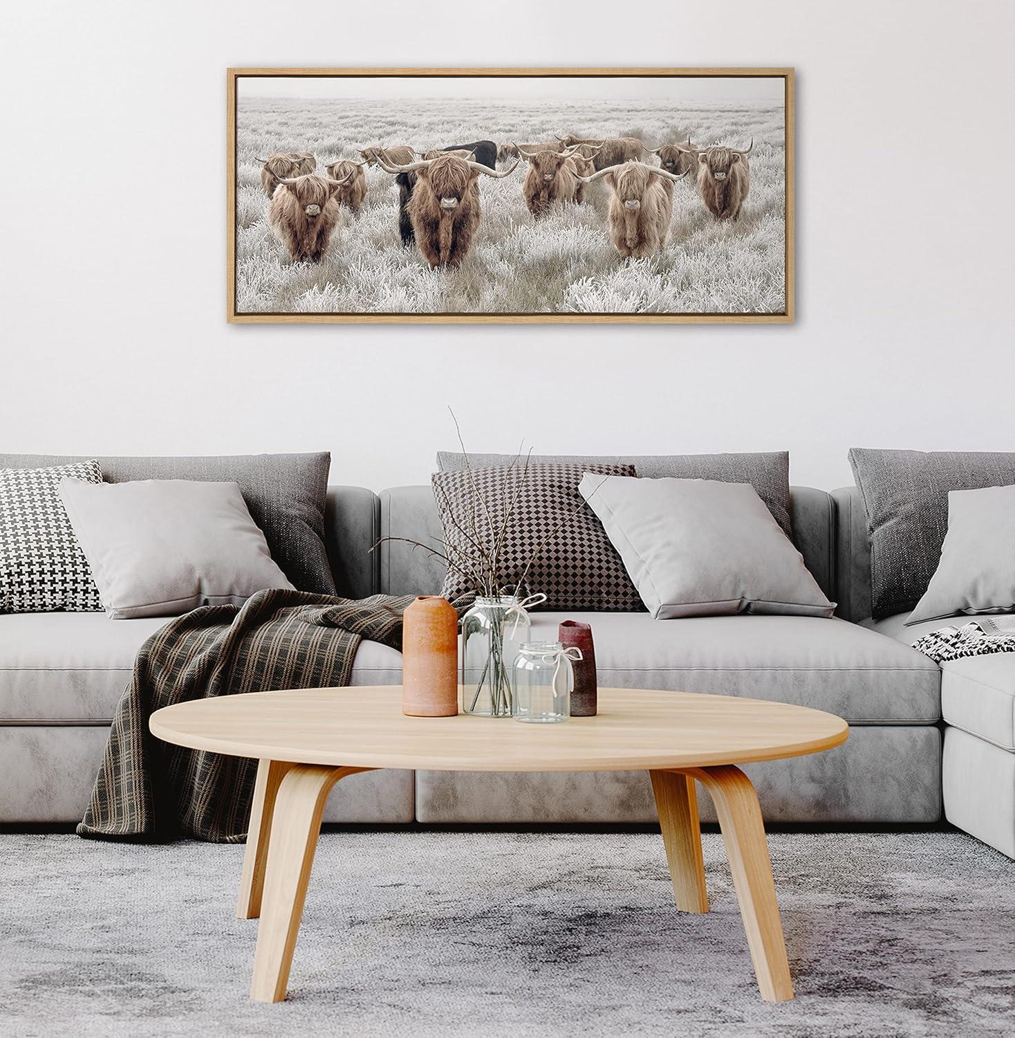 Kate and Laurel Sylvie Herd of Highland Cows Color Framed Canvas by The Creative Bunch Studio