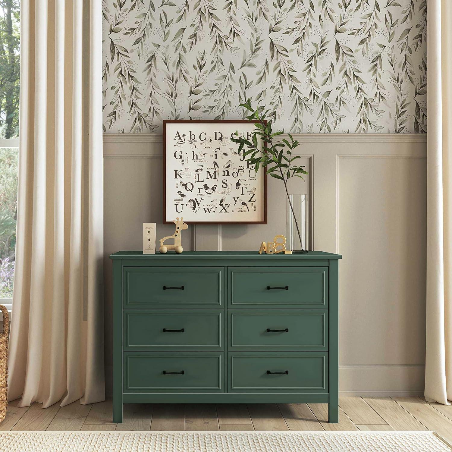 Forest Green Double Nursery Dresser with Six Drawers