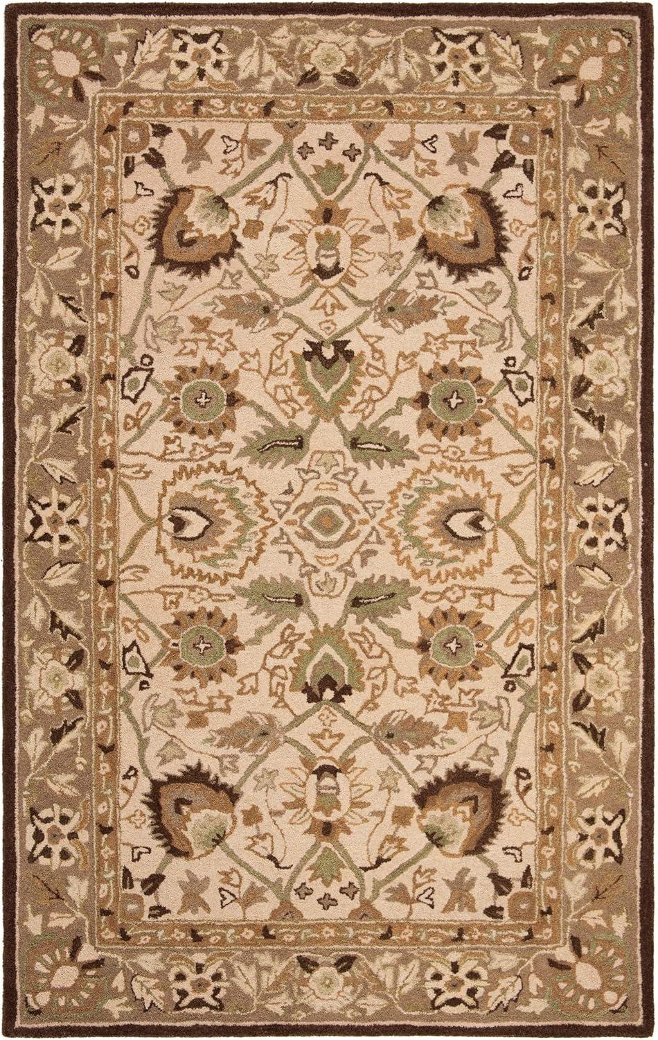 SAFAVIEH Anatolia Venice Floral Wool Area Rug, Ivory/Brown, 4' x 4' Round