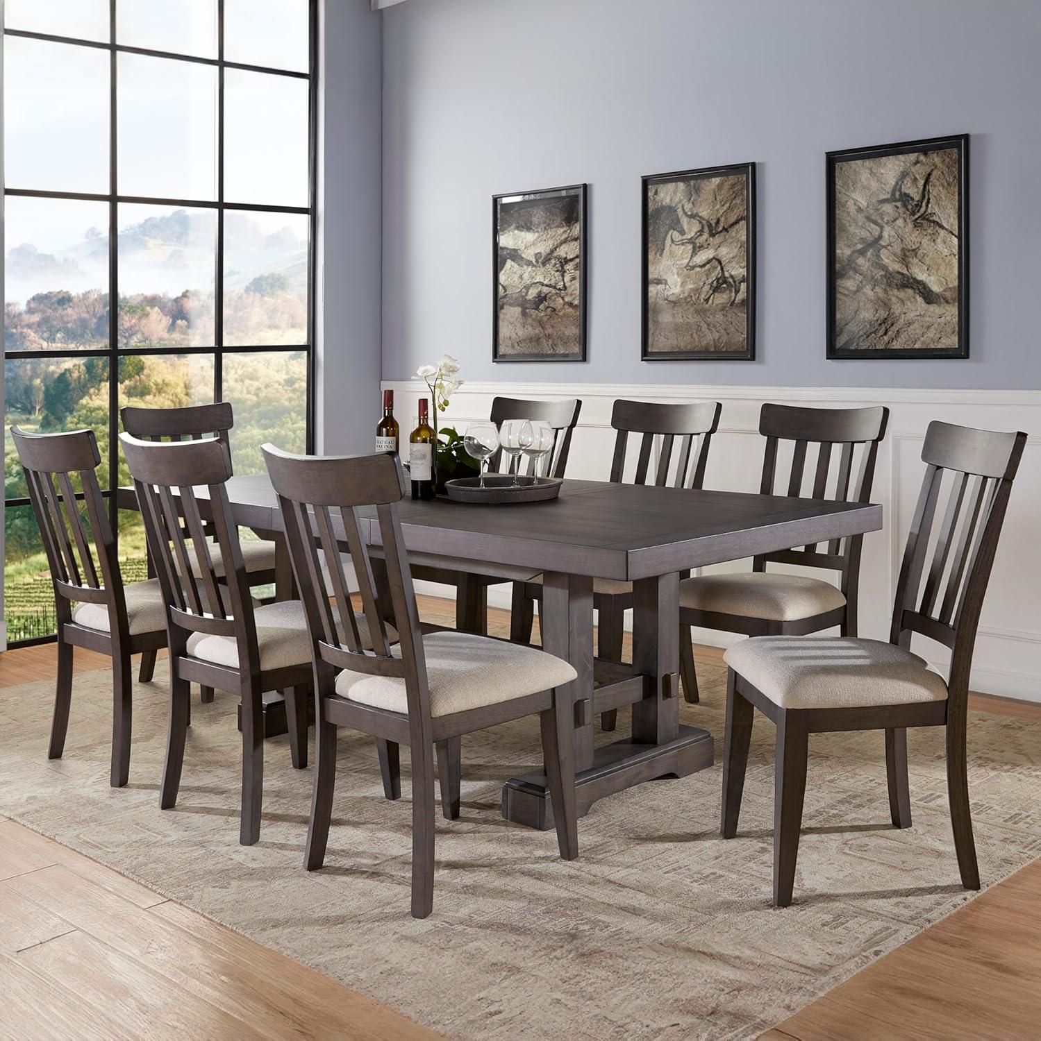 9pc Napa Dining Set Dusky Cedar - Steve Silver Co.: Farmhouse Style, Double Pedestal, Upholstered Chairs