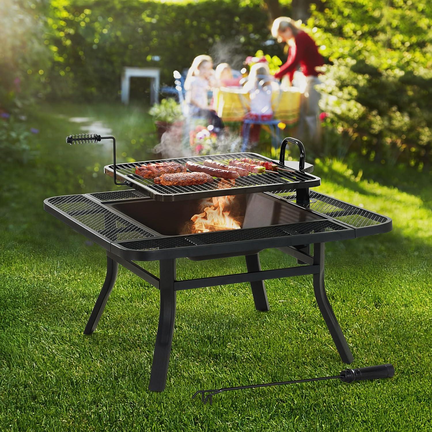 Sunjoy 38 Inch Black Wood Burning Grill Fire Pit