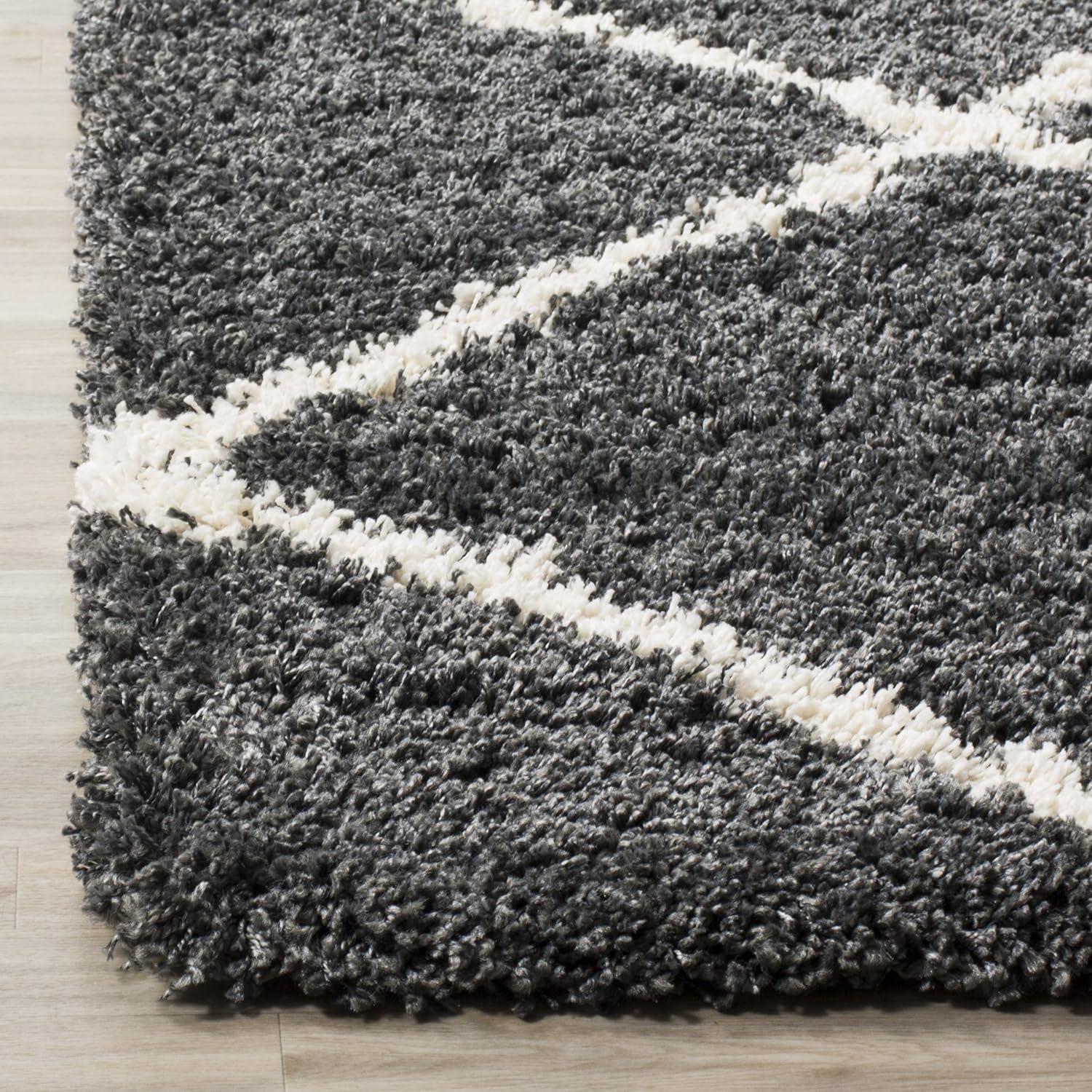 Modern Trellis Dark Grey & Ivory Square Shag Rug