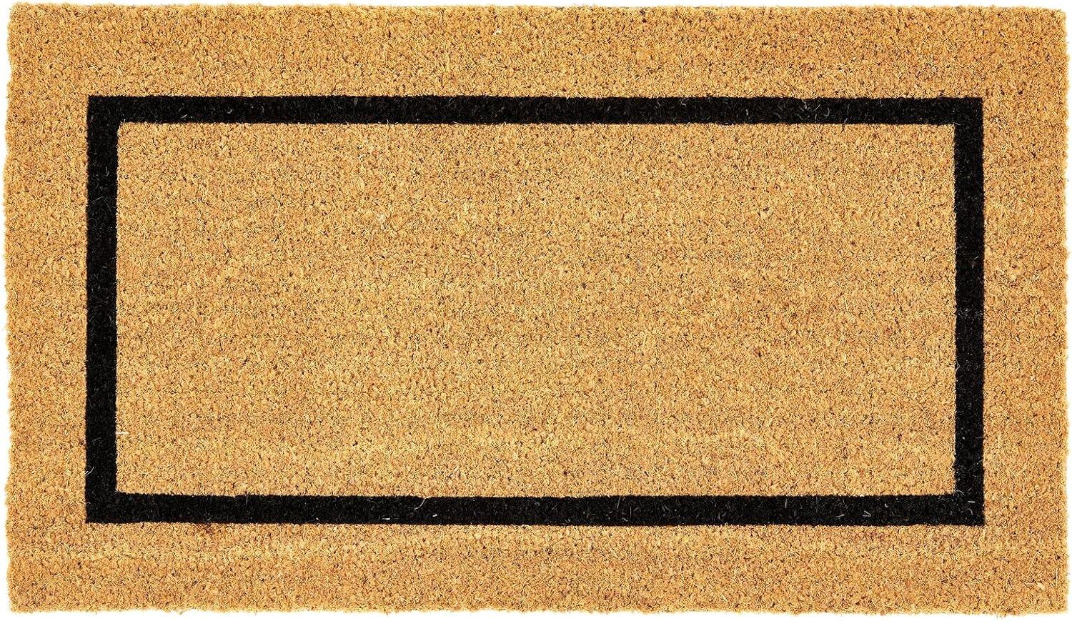 mDesign Coir and Rubber Non-Slip Indoor/Outdoor Entryway Door Mat, Natural/Black