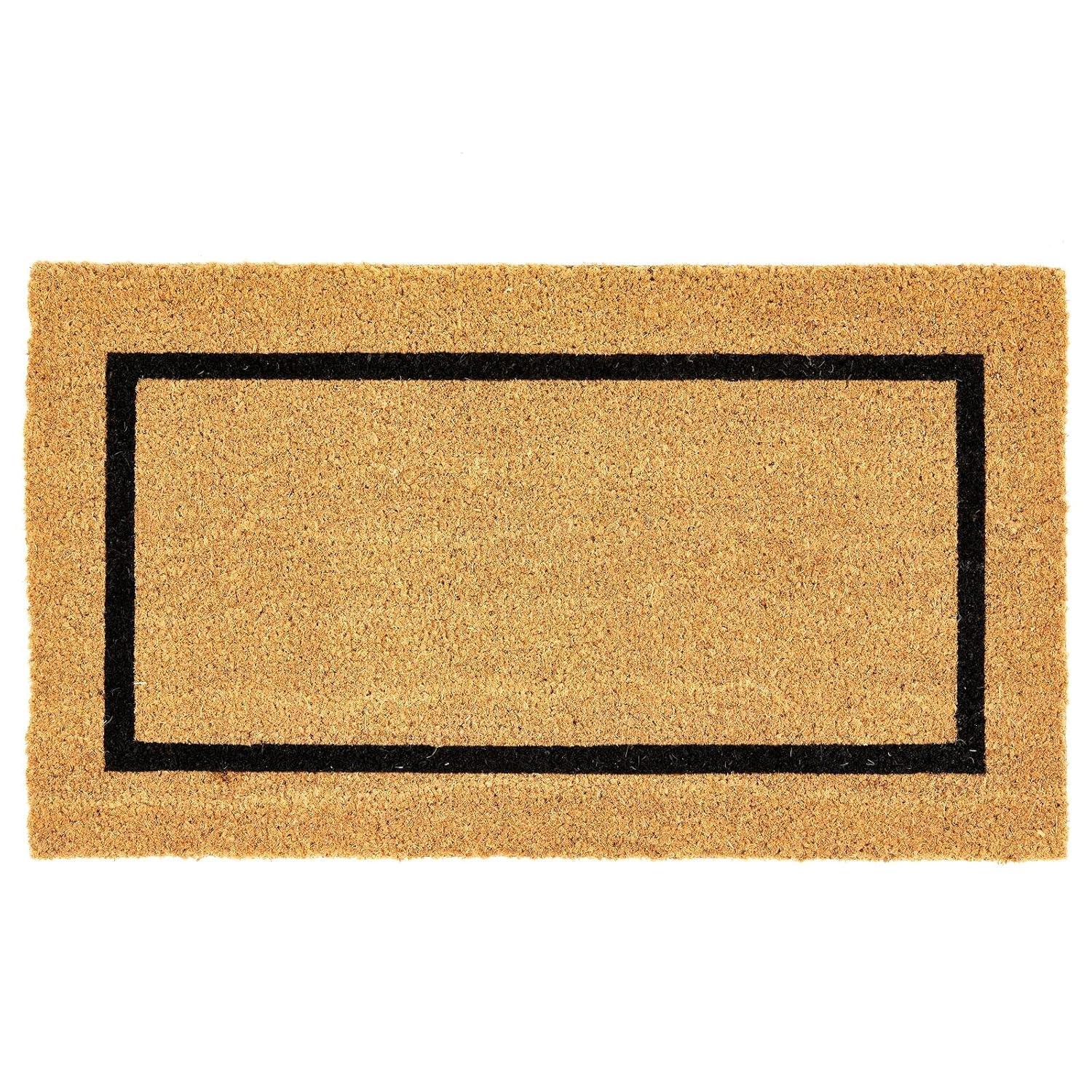 mDesign Coir and Rubber Non-Slip Indoor/Outdoor Entryway Door Mat, Natural/Black