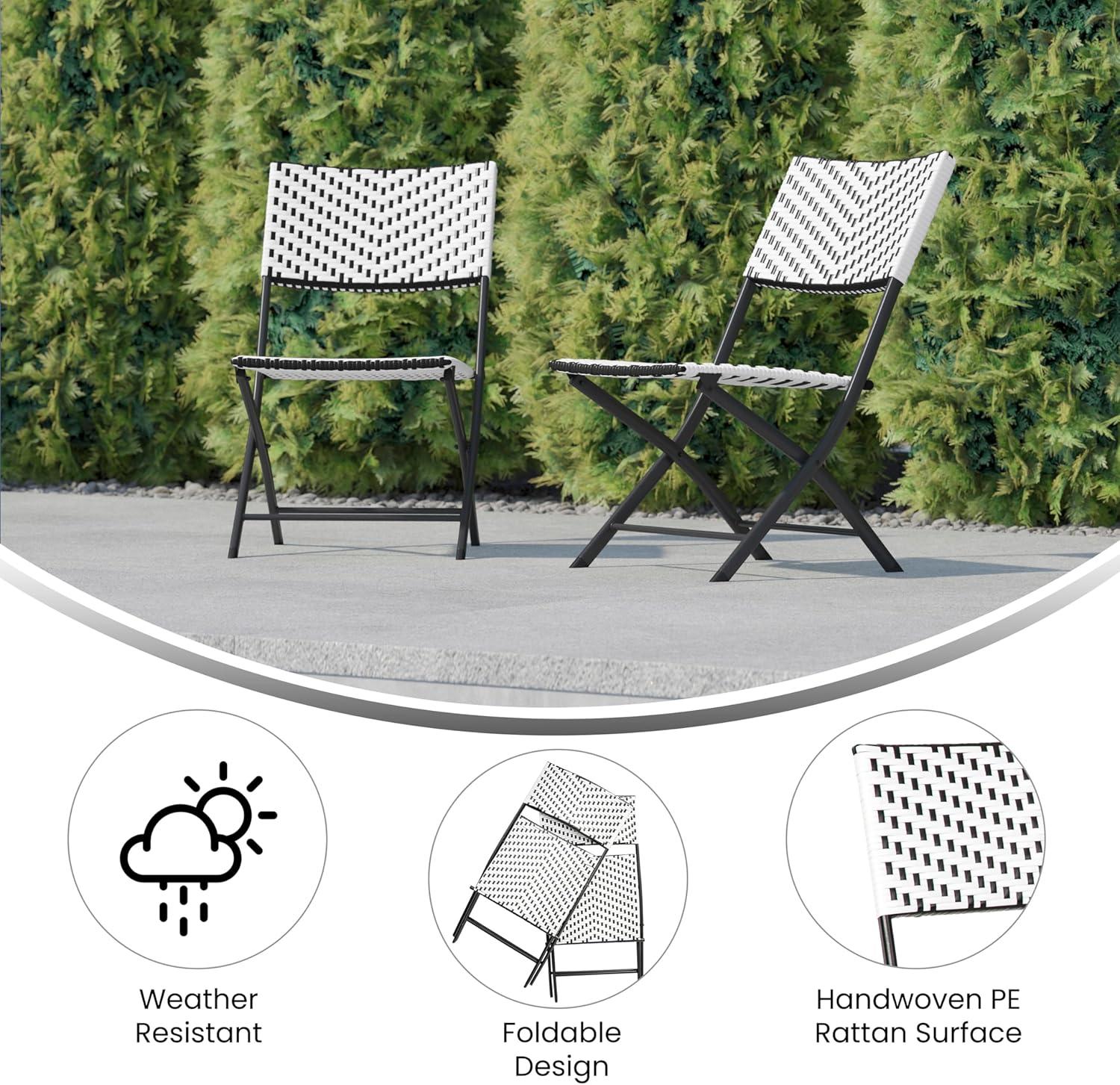 Flash Furniture Rouen Set of Two Folding Bistro Chairs in PE Rattan with Metal Frames for Indoor and Outdoor Use