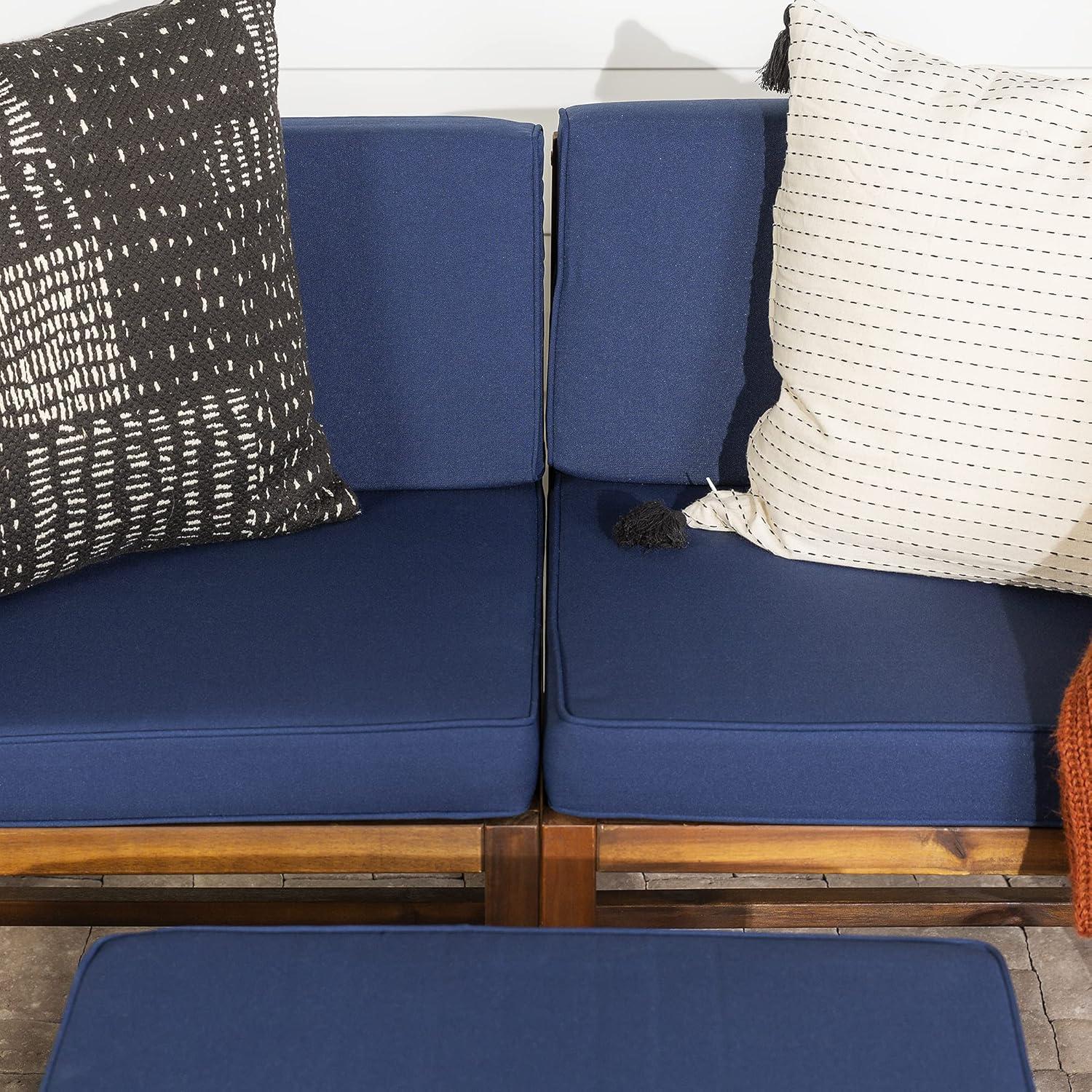 Walker Edison Modern Acacia Modular Patio Sofa Set, Dark Brown/Navy