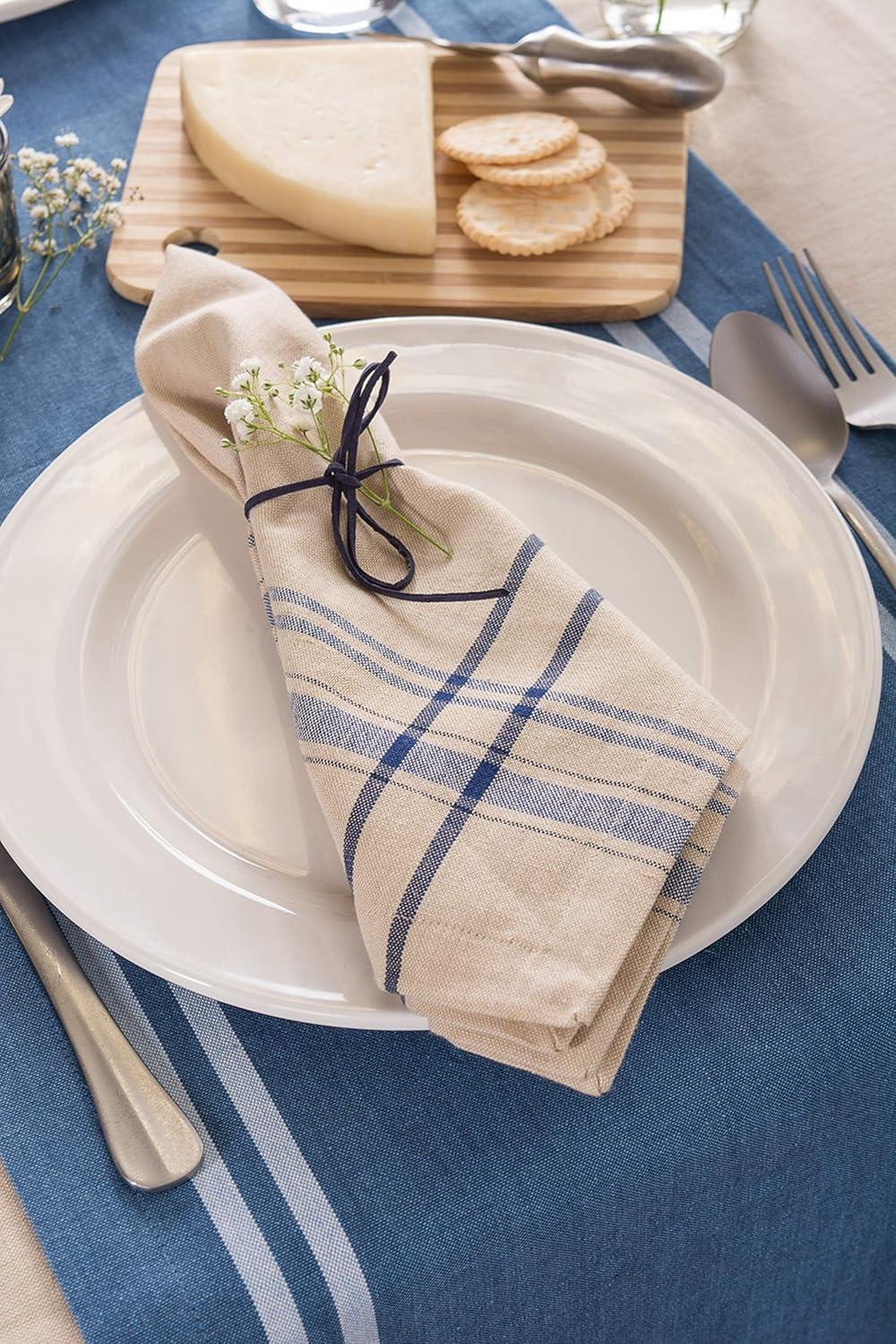 DII Modern Style Cotton French Stripe Napkin in Nautical Blue/Beige (Set of 6)