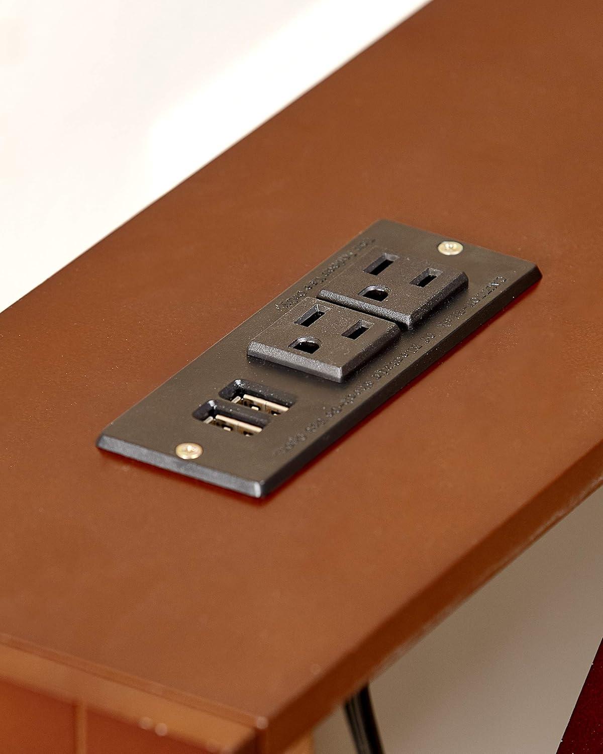 The Lakeside Collection Skinny Sofa Table with Outlet - Walnut