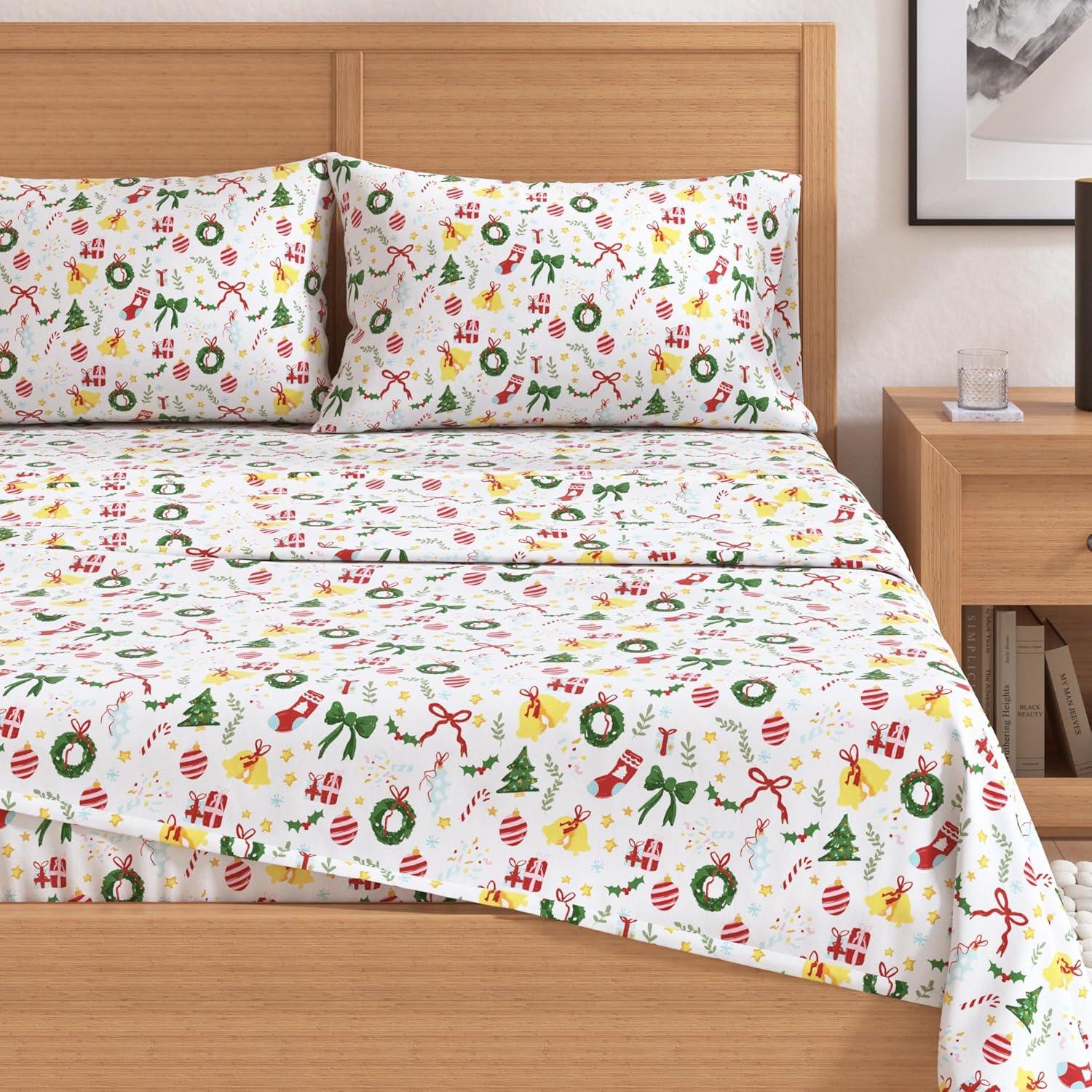 FreshFolds 100% Turkish Cotton Holiday Printed Flannel Sheet Set