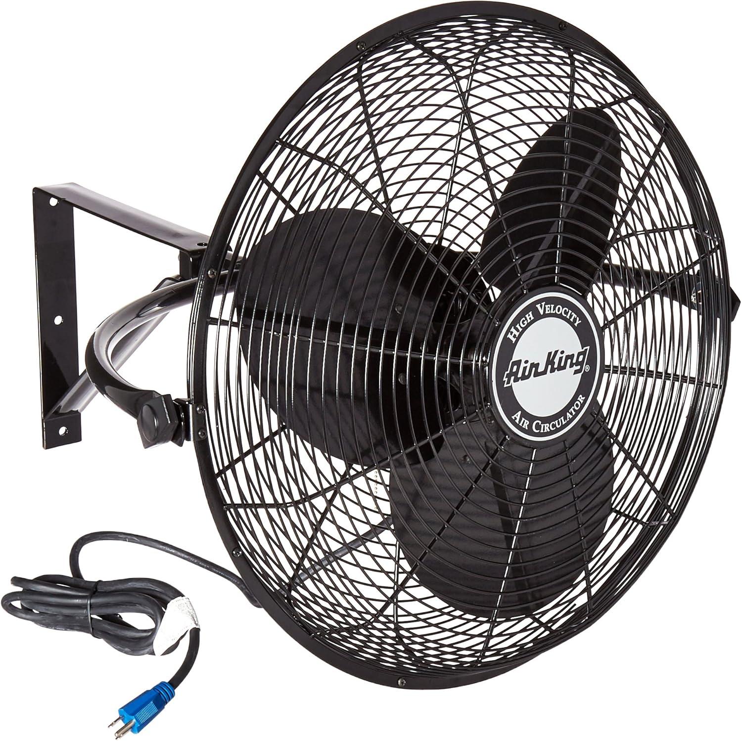 Air King 20 Inch 1/6 Horsepower 3-Speed 90-Degree Adjustable Angle Non-Oscillating Enclosed Workshop Home Garage Steel Wall Mounted Fan, Black