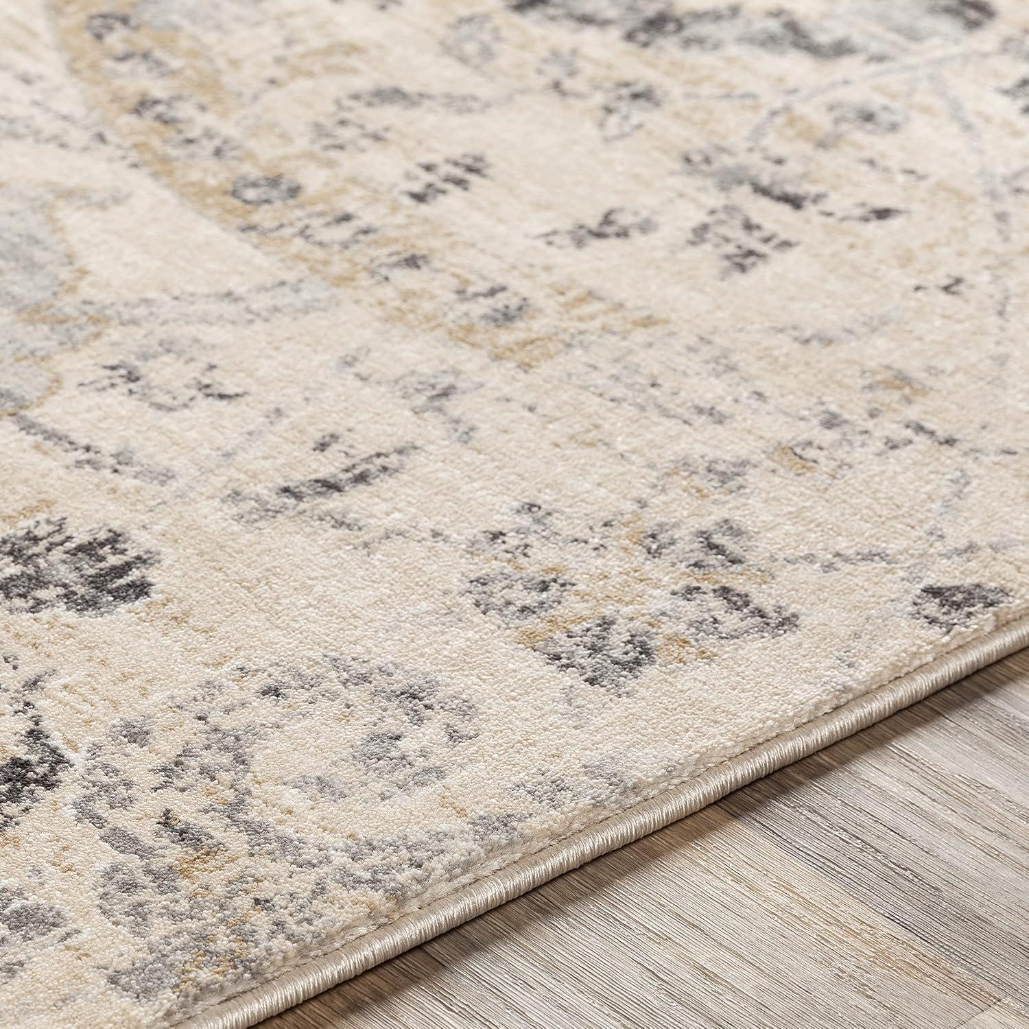 Avellino Beige and Gray Synthetic Fur Rectangular Rug, 2' x 2'11"
