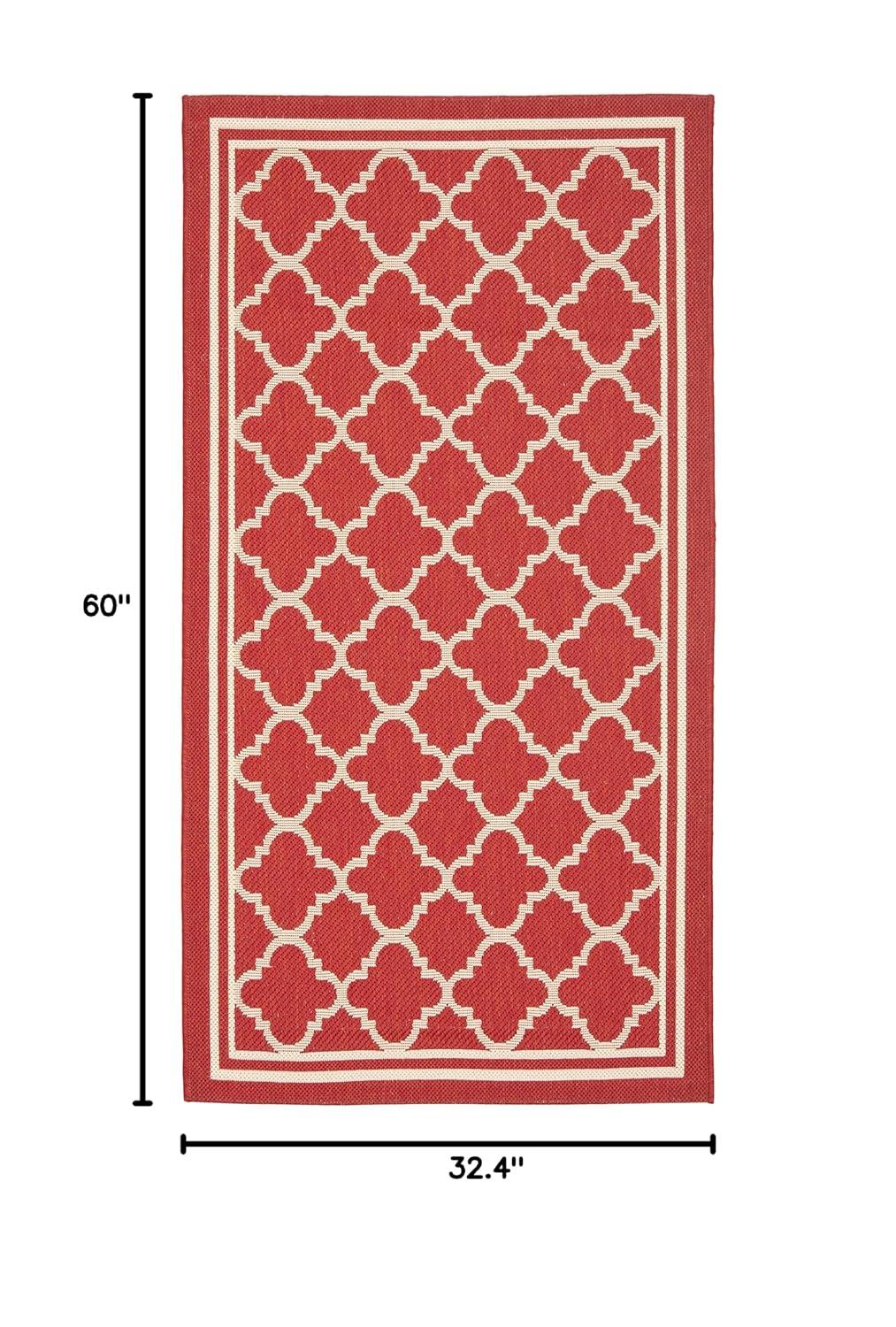 SAFAVIEH Courtyard Alina Geometric Quatrefoil Indoor/Outdoor Area Rug, Red/Bone, 2'7" x 5'