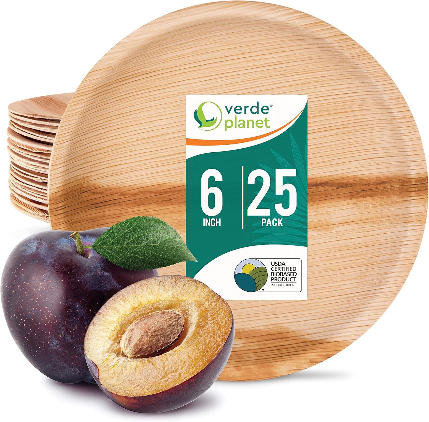Eco-Friendly 6" Round Palm Leaf Disposable Plates, Pack of 25