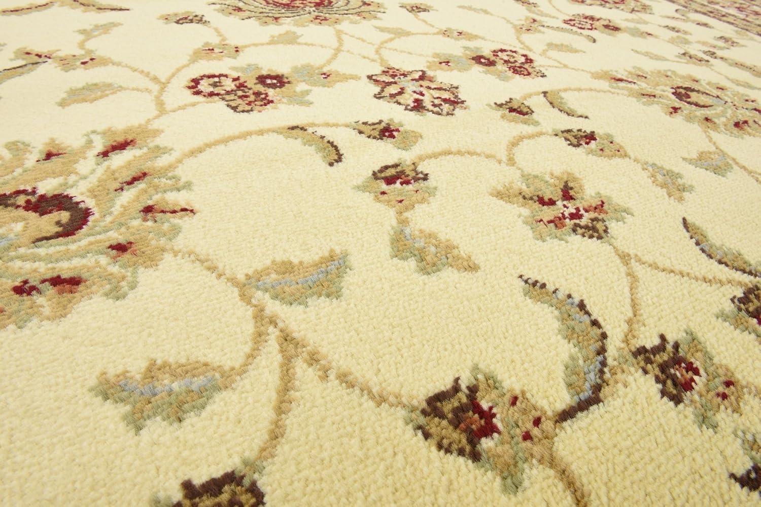 Ivory and Gold Rectangular Floral Synthetic Area Rug