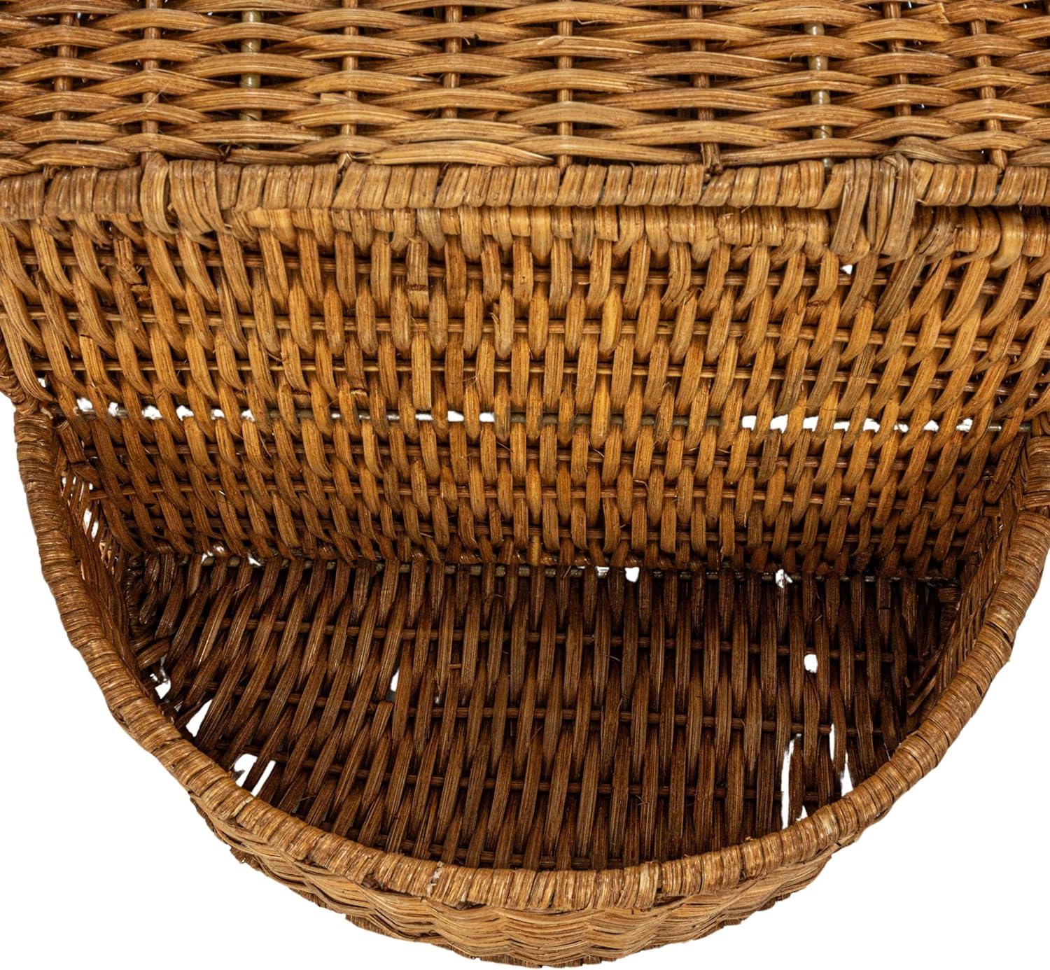 Creative Co-Op Oval Rattan Wicker Picnic Basket with Open Side Compartment, Natural