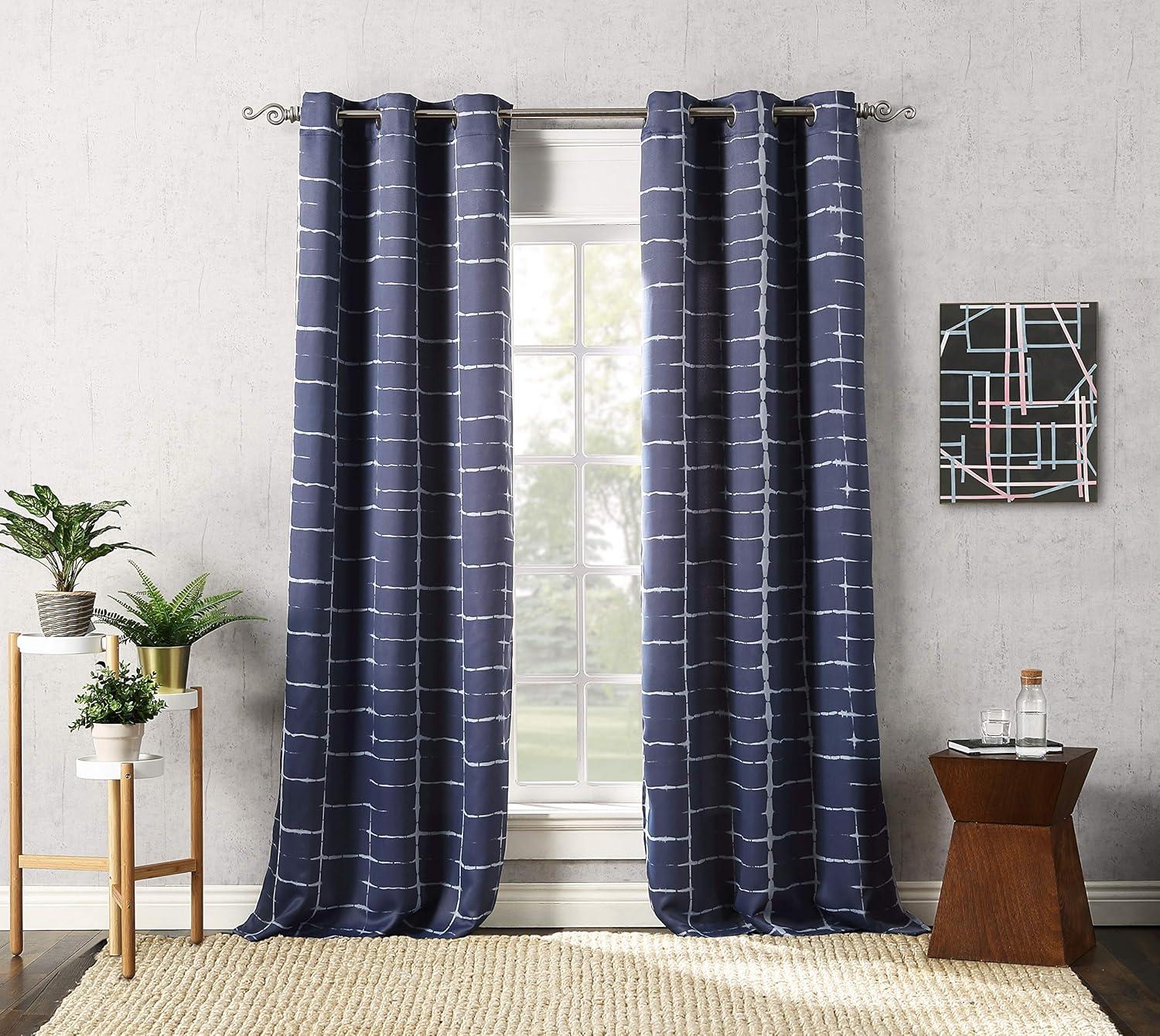 40"x63" Sun Zero Blackout Saki Shibori Print Grommet Curtain Panel Navy Blue: Modern Thermal Insulated, Noise Reduction