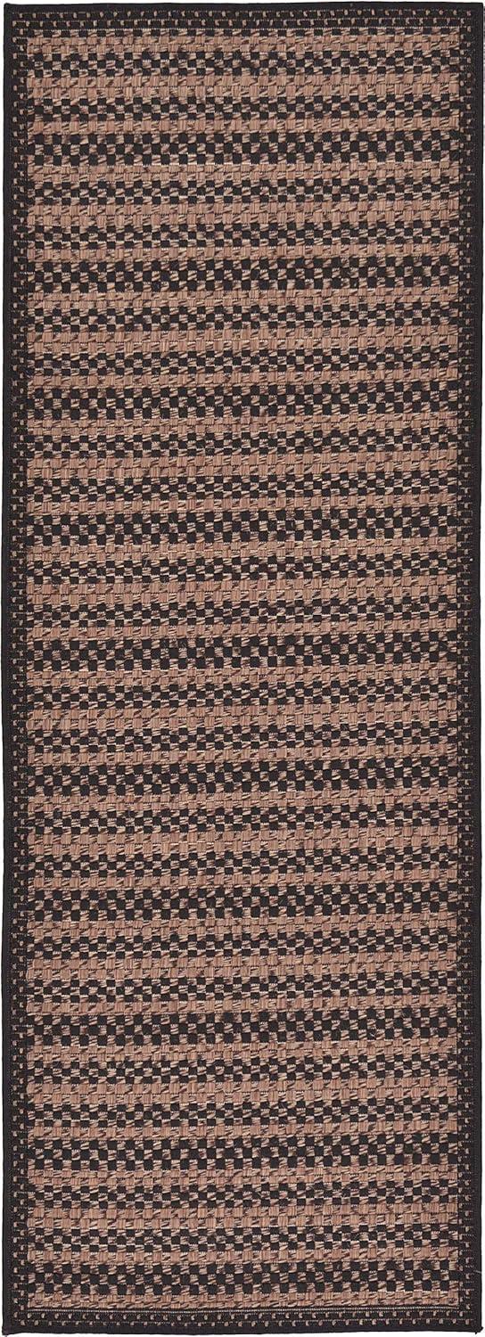 Unique Loom Outdoor Border Collection Area Rug - Checkered (2' 2" x 6' Runner Brown/Black)