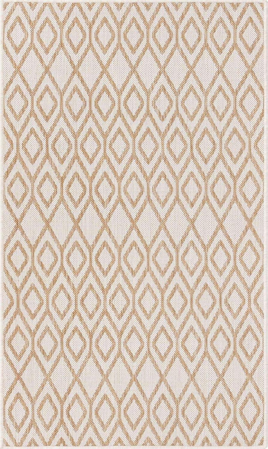 Beige Geometric 9' x 12' Easy-Care Outdoor Synthetic Rug