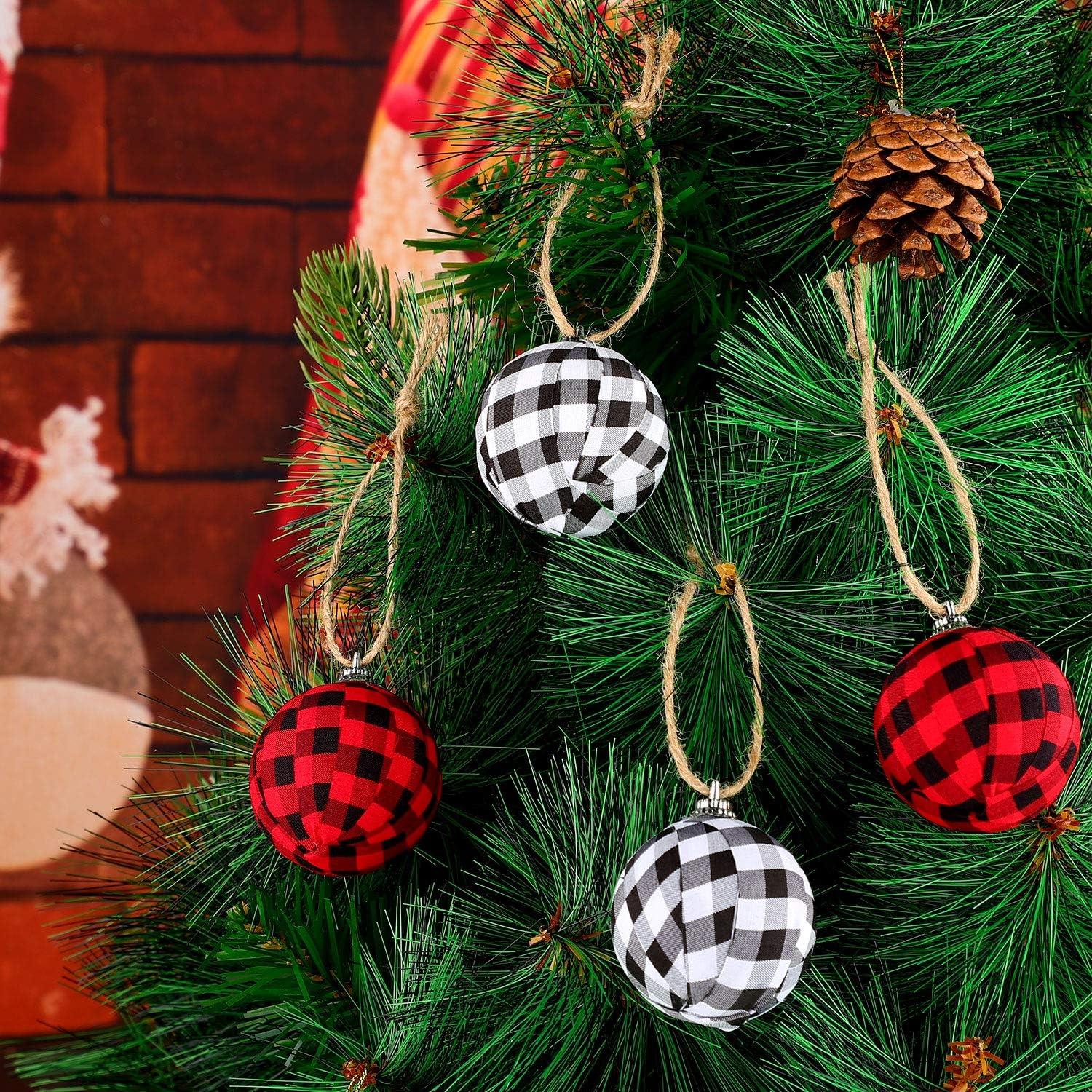 Farmhouse Christams Buffalo Plaid Ball Ornaments, Decorative Plaid Ball Hanging Ornament, for Christmas Decorations Supplies (Red and Black,12 Pieces)