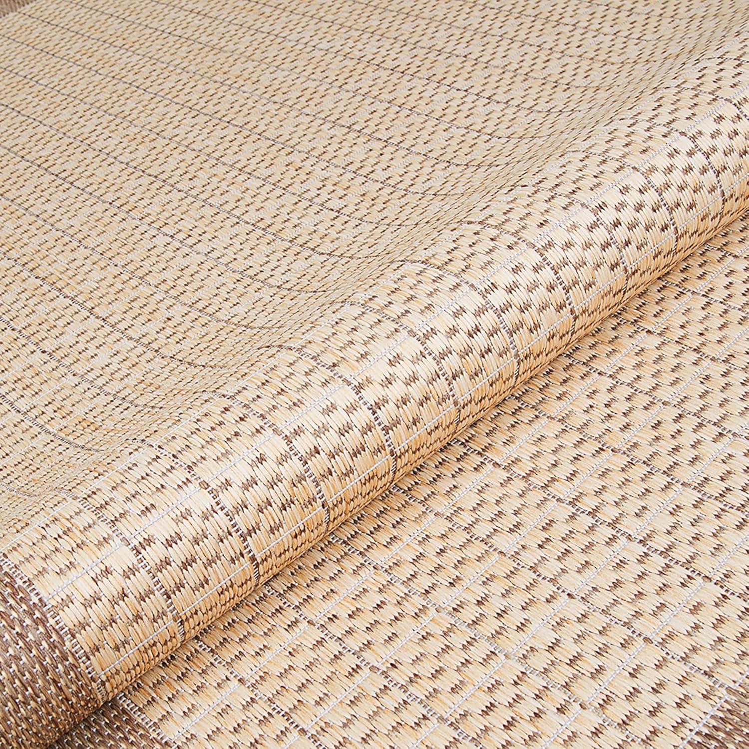 Couristan Recife Checkered Field Indoor / Outdoor Area Rug, Natural- Cocoa, 7'6" Round