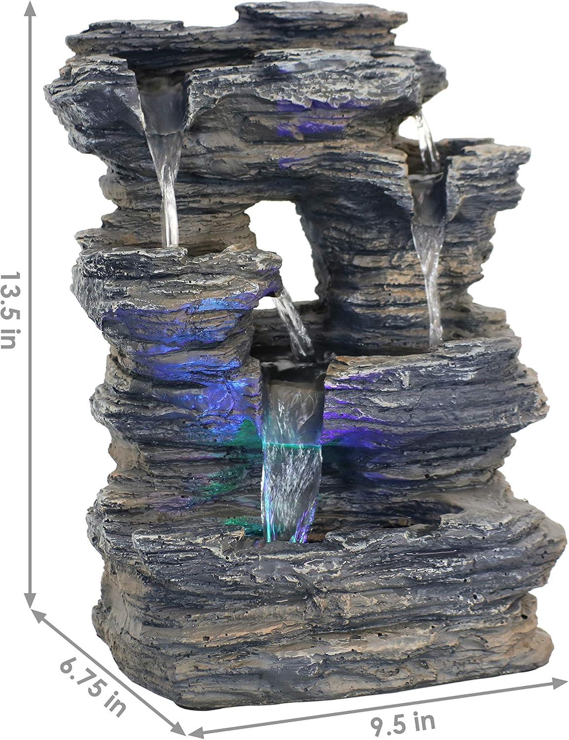 Sunnydaze Indoor Decorative Five Stream Rock Cavern Tabletop Water Fountain with Multi-Colored LED Lights - 13"