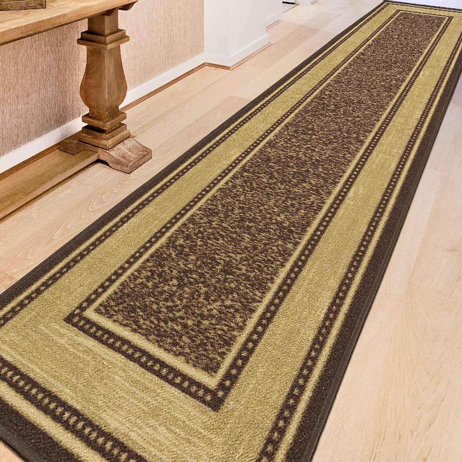 Contemporary Chocolate Brown 3x10 Synthetic Runner Rug with Non-Slip Backing