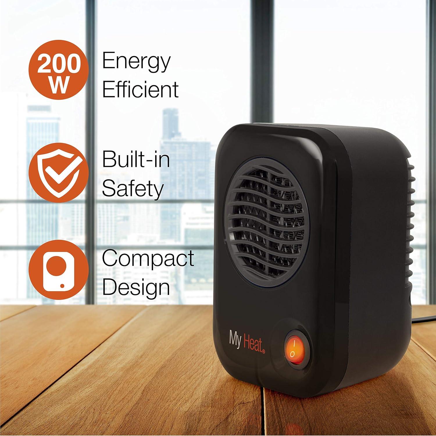 Lasko 6" 200W MyHeat Personal Tabletop Space Heater with Simple Controls, Black, 100, New