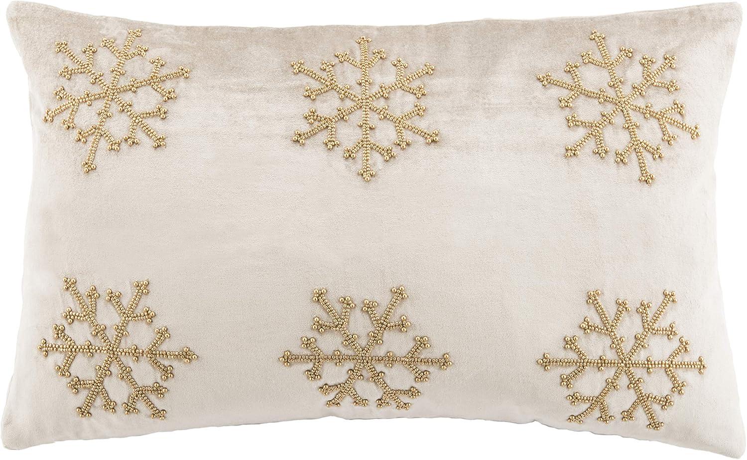 Sydnee Snowflake Pillow - Beige/Gold - 12"X20" - Safavieh