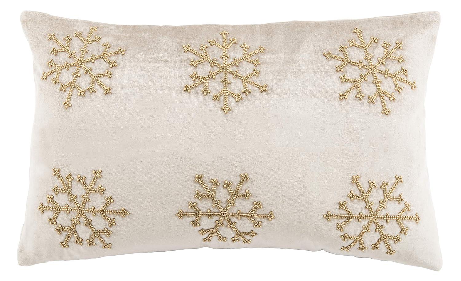 Sydnee Snowflake Pillow - Beige/Gold - 12"X20" - Safavieh