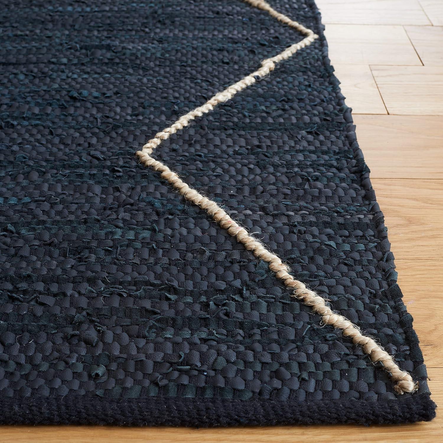 Vintage Leather VTL801 Hand Woven Area Rug - Black/Natural - 6'x6' - Safavieh.