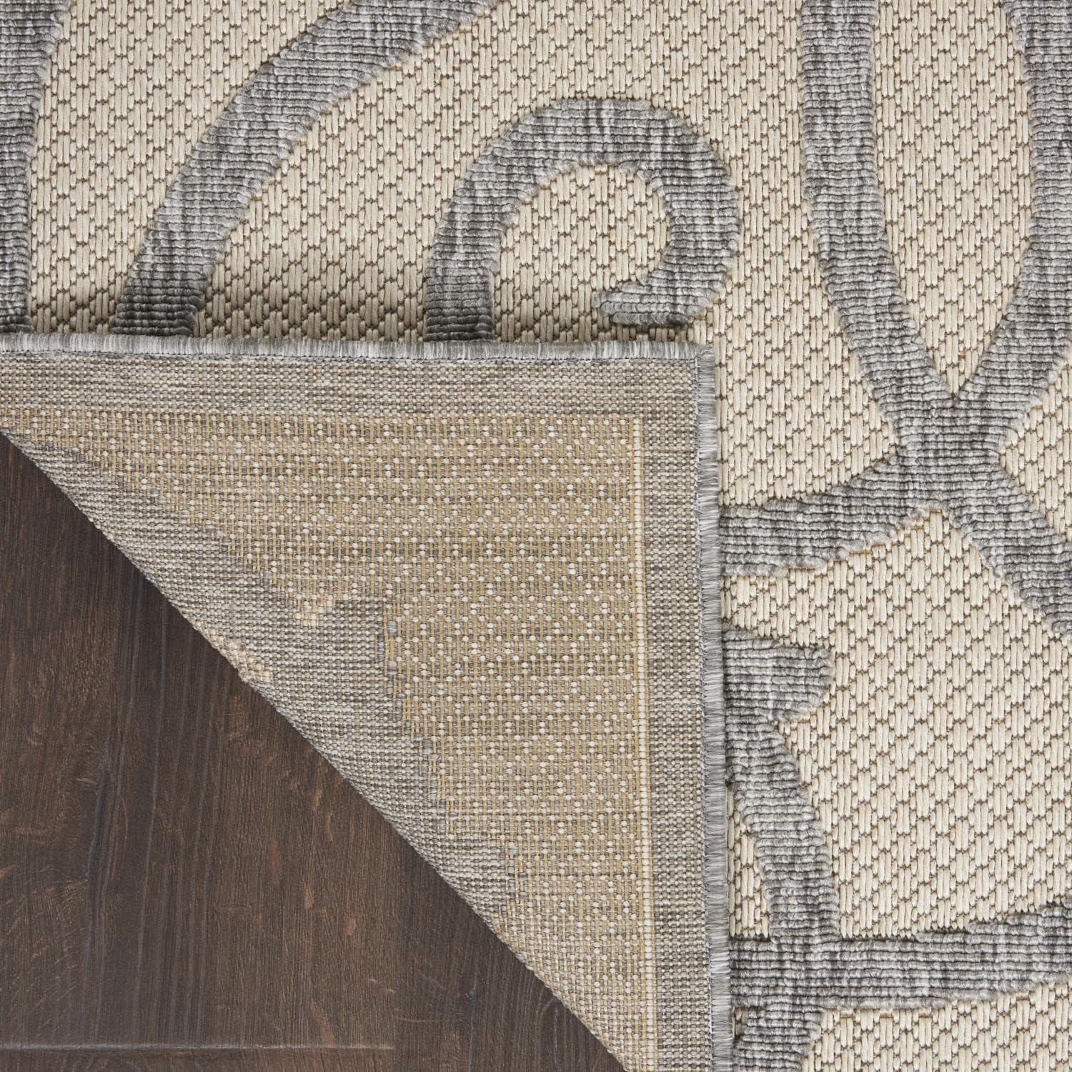 Cream Grey Geometric Synthetic Indoor/Outdoor Area Rug