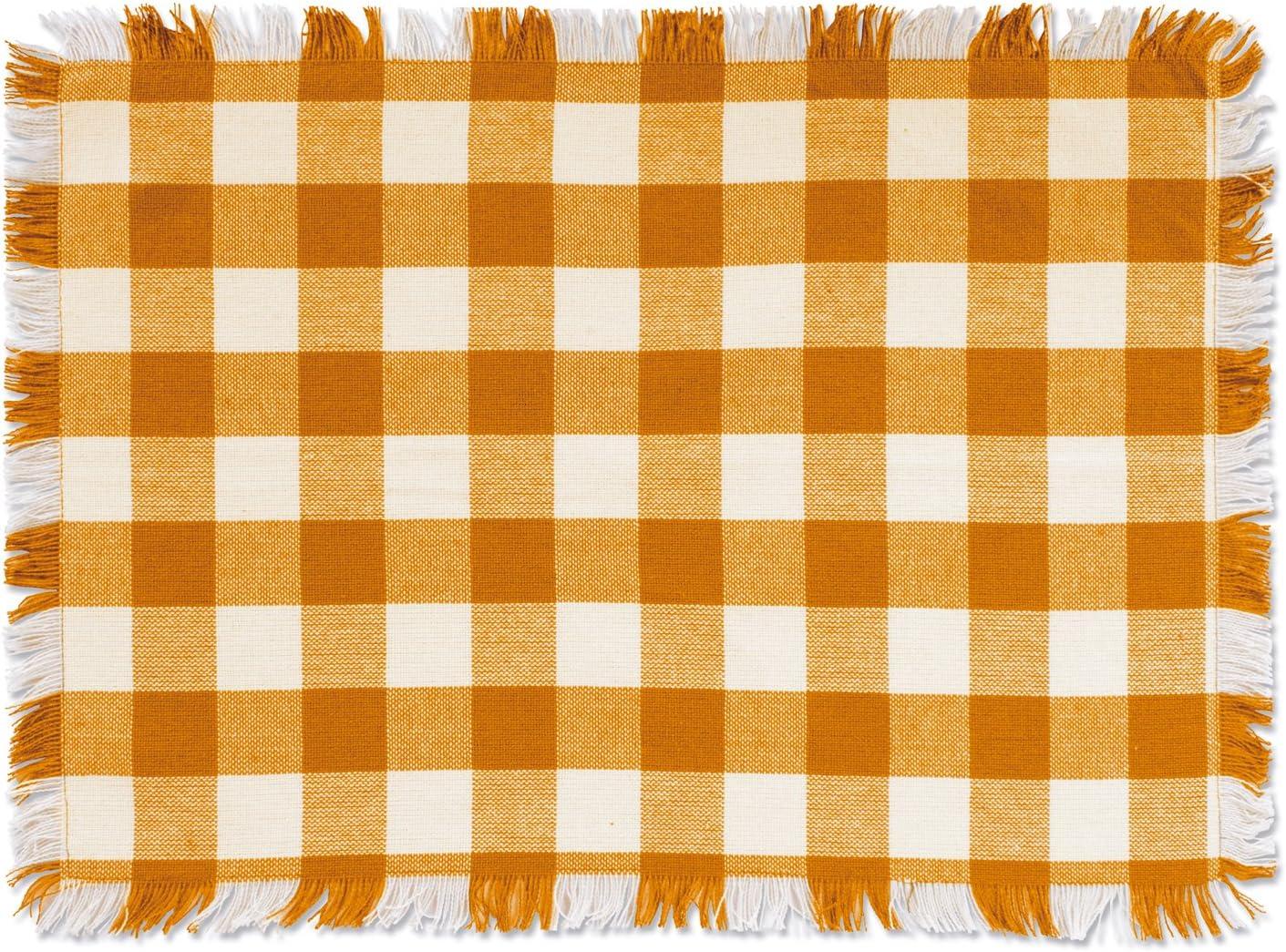 Pumpkin Spice Checkered Cotton Fringed Placemats, Set of 6