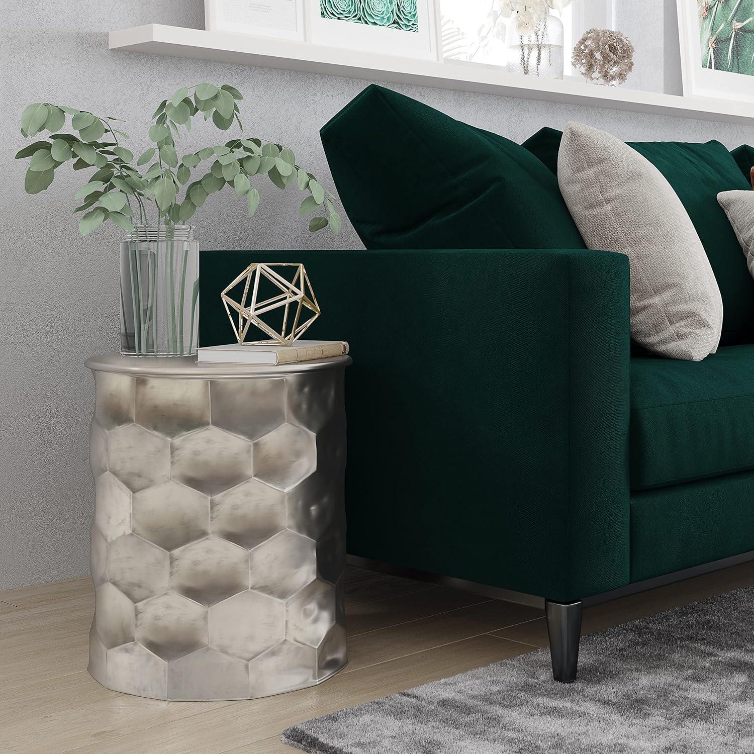 Simpli Home Whitney 17"W Metal Industrial End Table with Storage and Honeycomb Design, Assembled