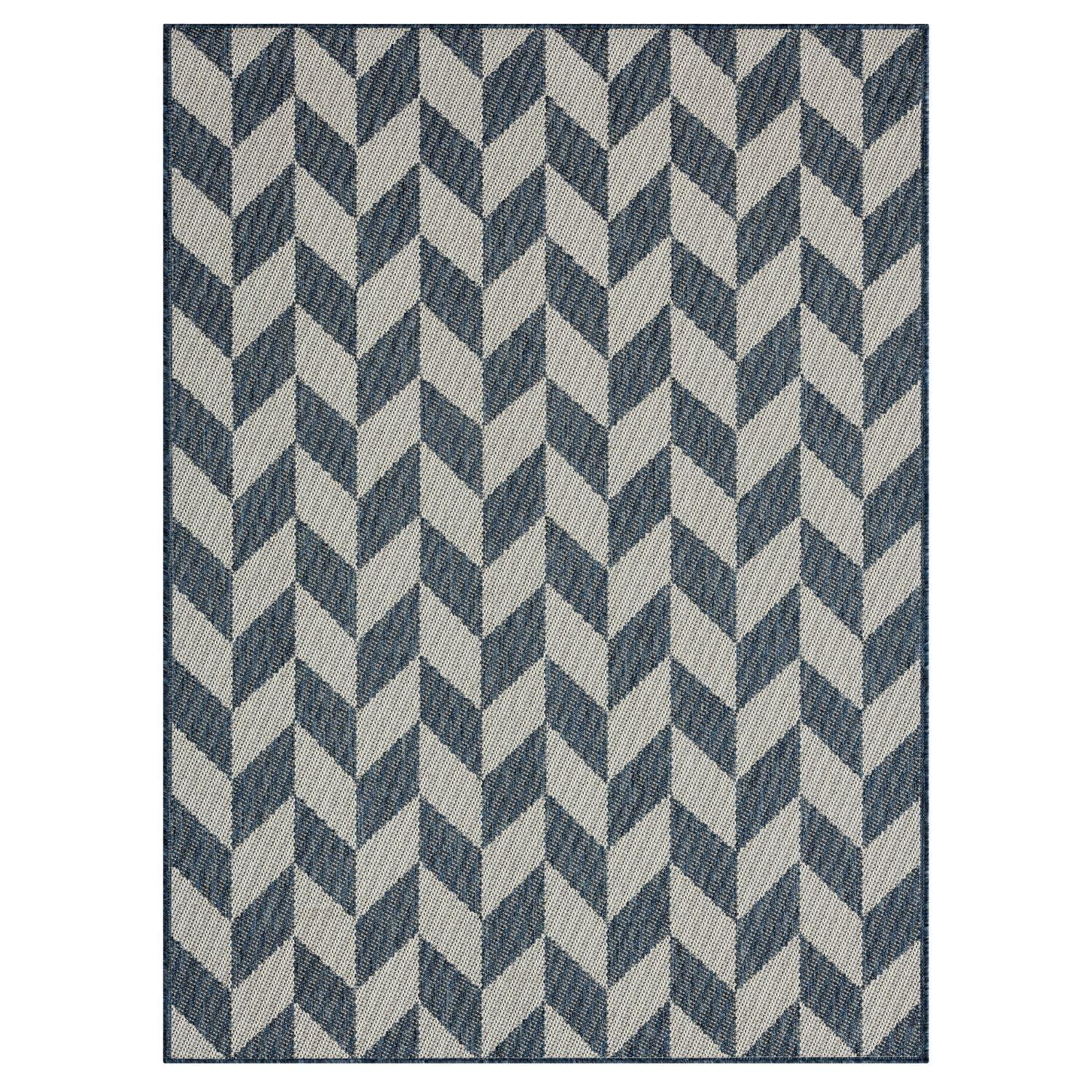 NICOLE MILLER NEW YORK Patio Country Calla Herringbone Indoor/Outdoor Area Rug, Blue/Cream