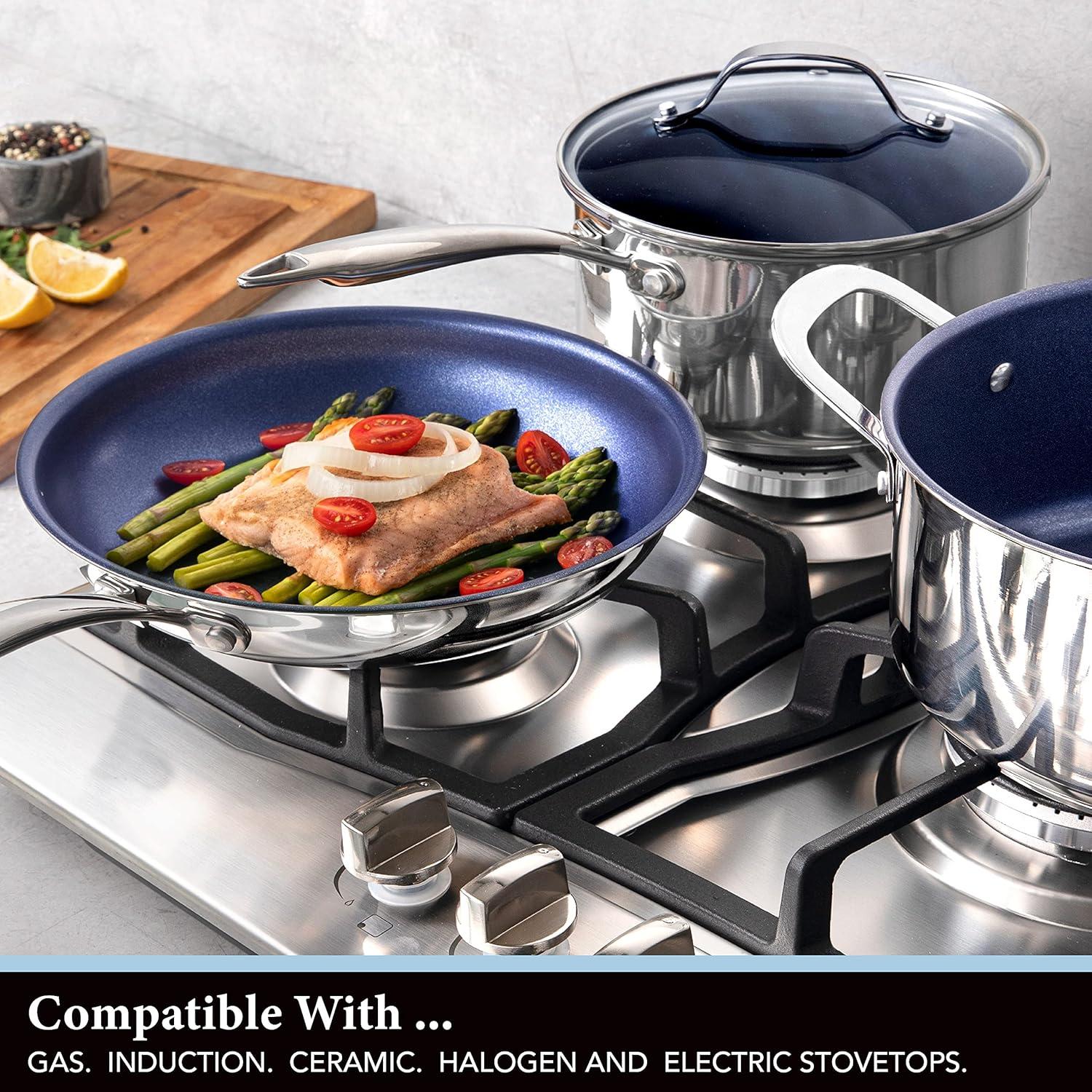 Granitestone Blue 10-Piece Nonstick Stainless Steel Cookware Set