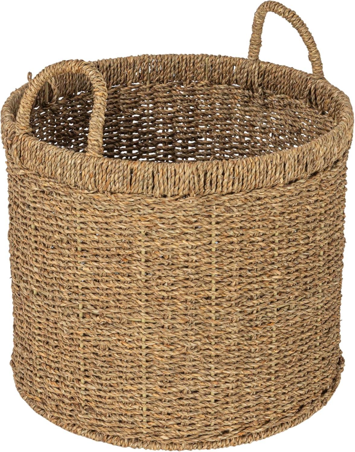 Round Seagrass Basket with Handles, Natural